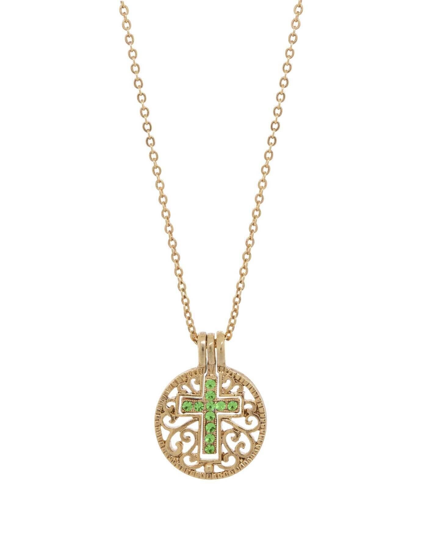 Symbols Of Faith Round Filigree Birthstone Crystal Swinging Cross Pendant Necklace 18"
