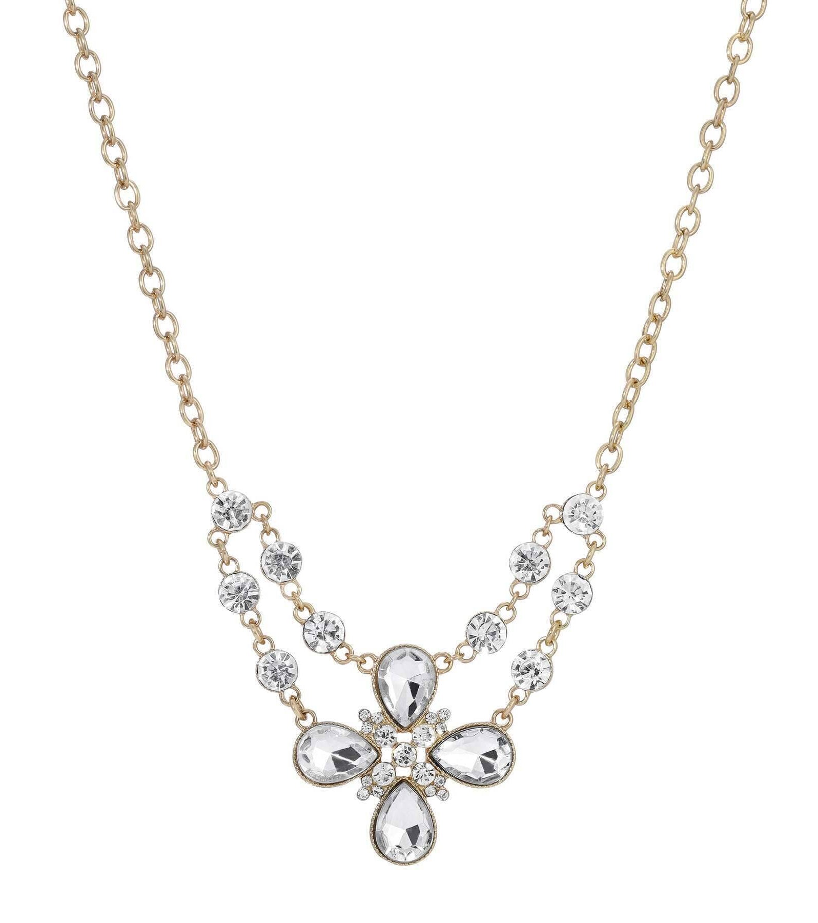 2028 Jewelry Clear Crystal Flower Necklace 16" + 3" Extender