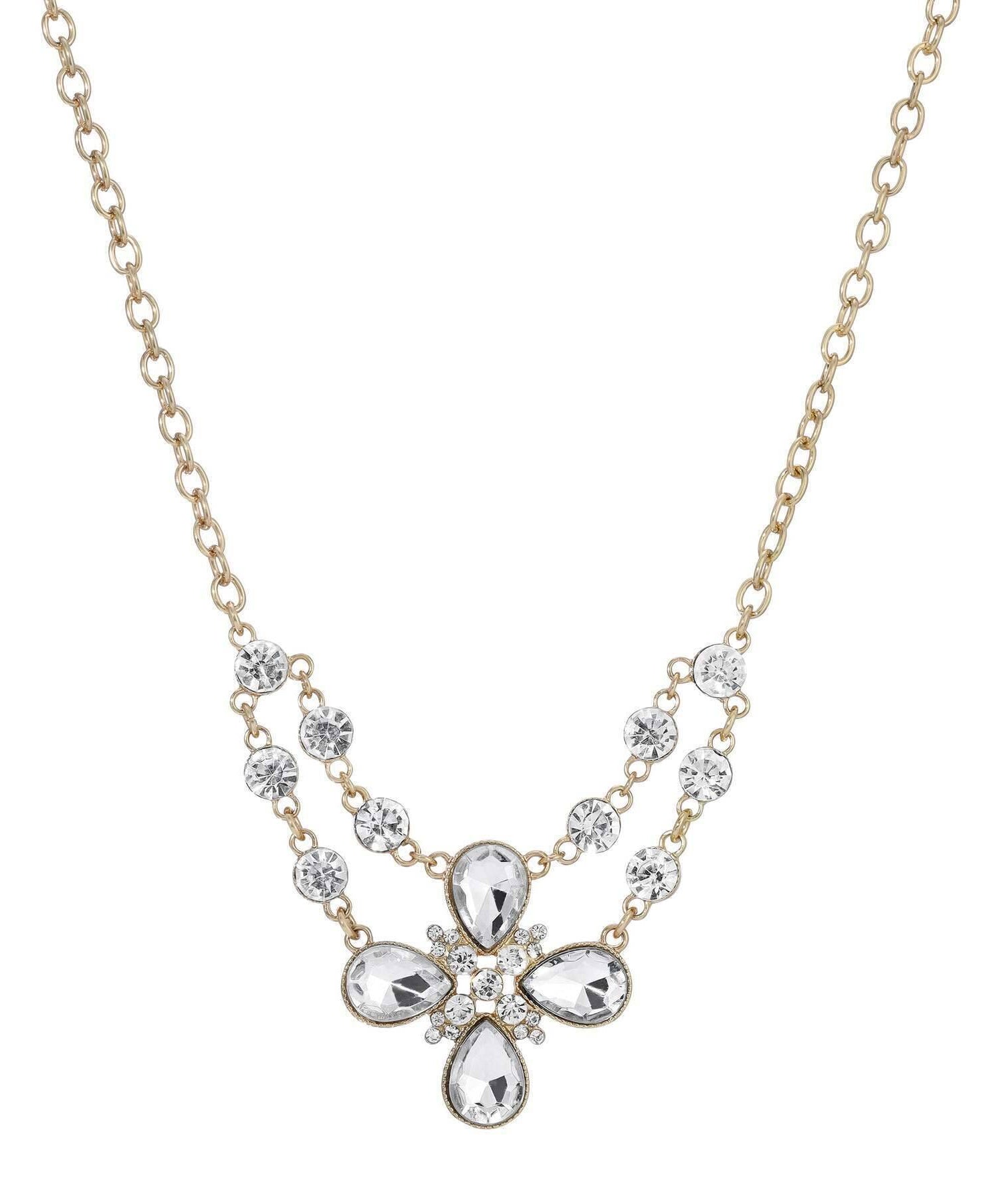 2028 Jewelry Clear Crystal Flower Necklace 16" + 3" Extender