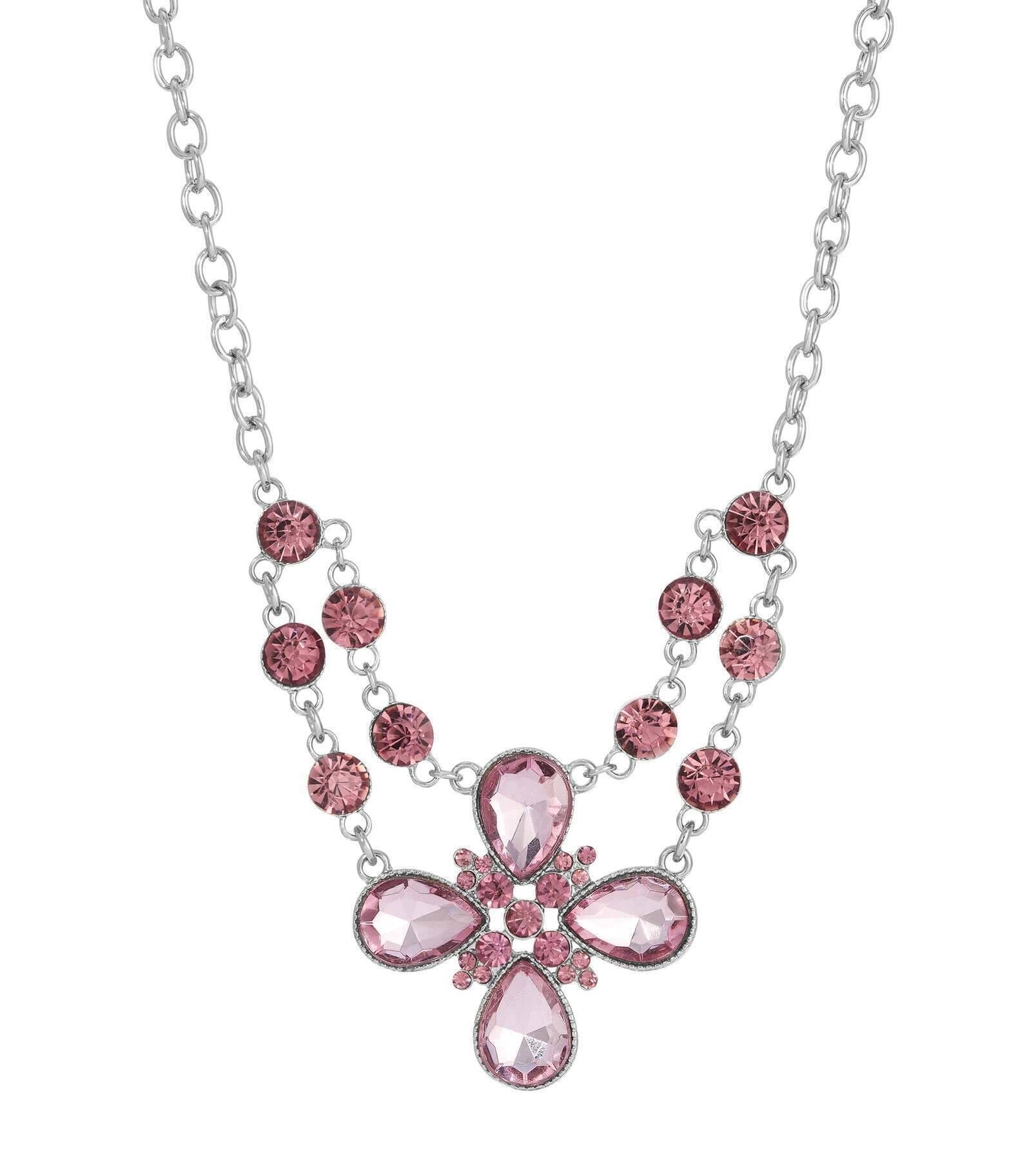 2028 Jewelry Crystal Flower Necklace 16" + 3" Extender