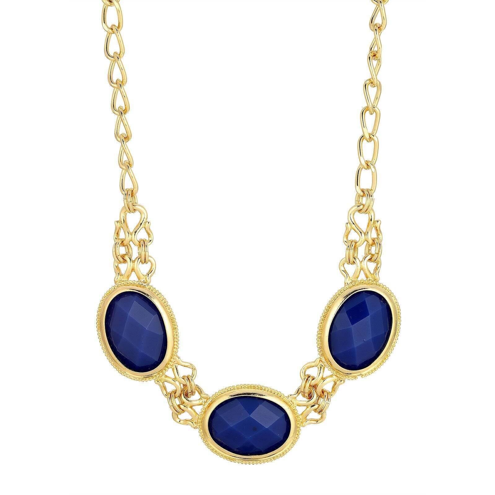 2028 Jewelry Triple Oval Faceted Stone Collar Necklace 16" + 3" Extender