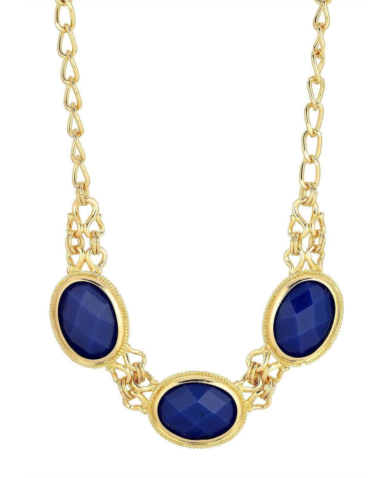 2028 Jewelry Triple Oval Faceted Stone Collar Necklace 16" + 3" Extender