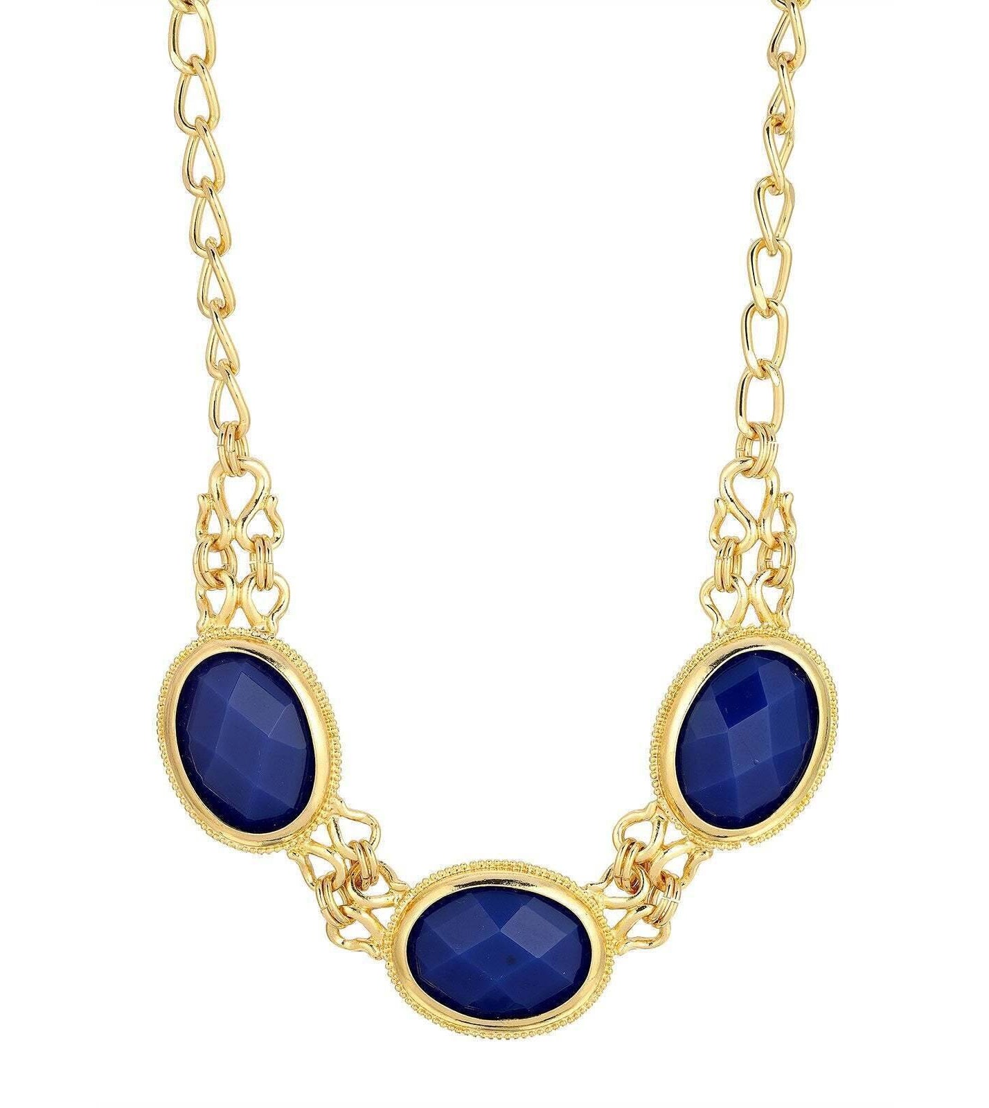 2028 Jewelry Triple Oval Faceted Stone Collar Necklace 16" + 3" Extender