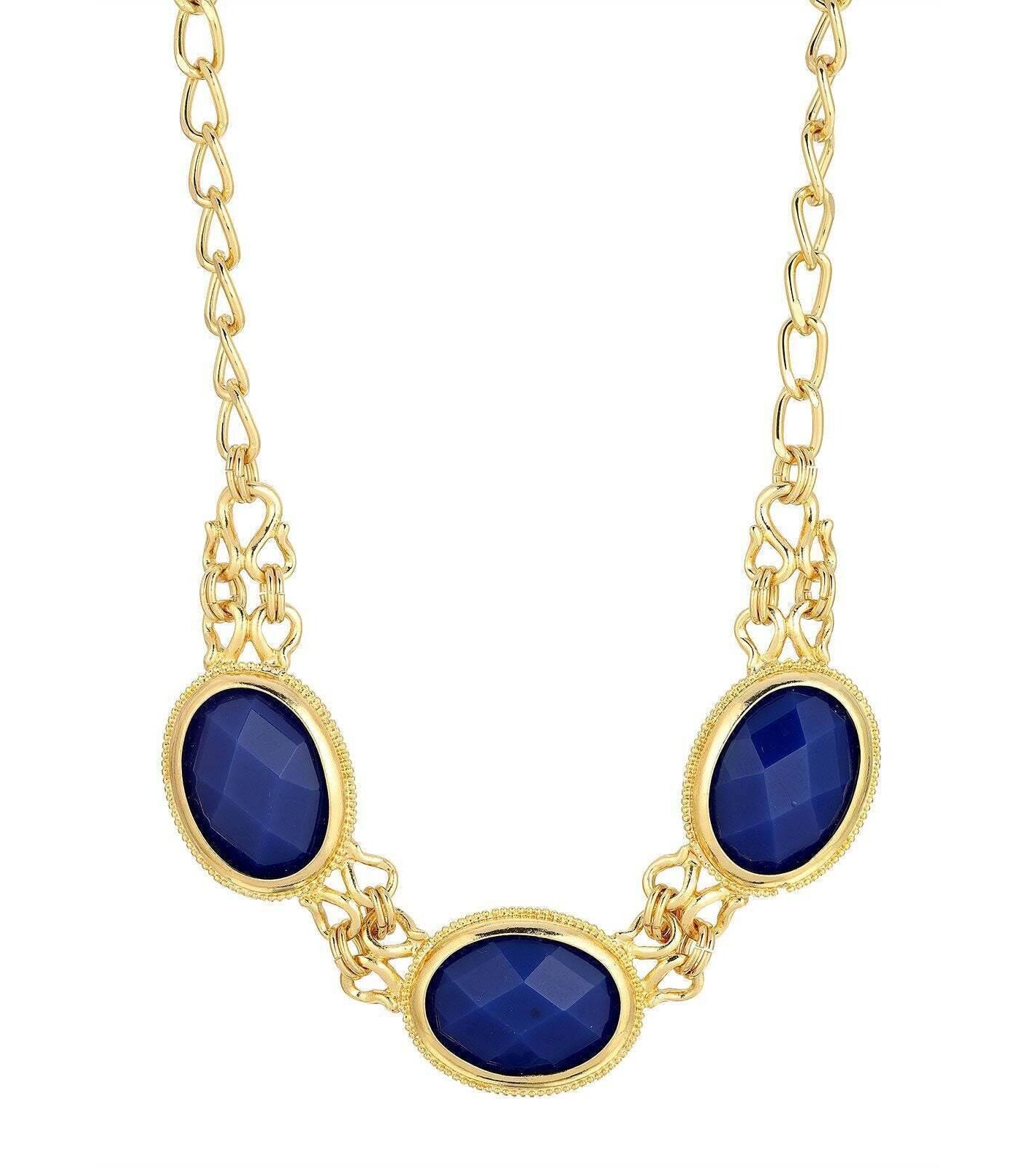 2028 Jewelry Triple Oval Faceted Stone Collar Necklace 16" + 3" Extender