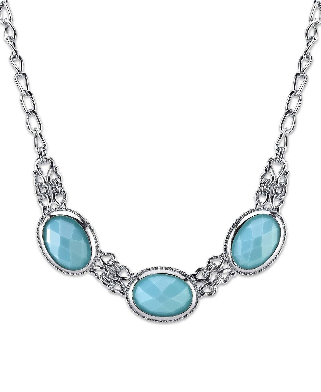 2028 Jewelry Triple Oval Faceted Stone Collar Necklace 16" + 3" Extender