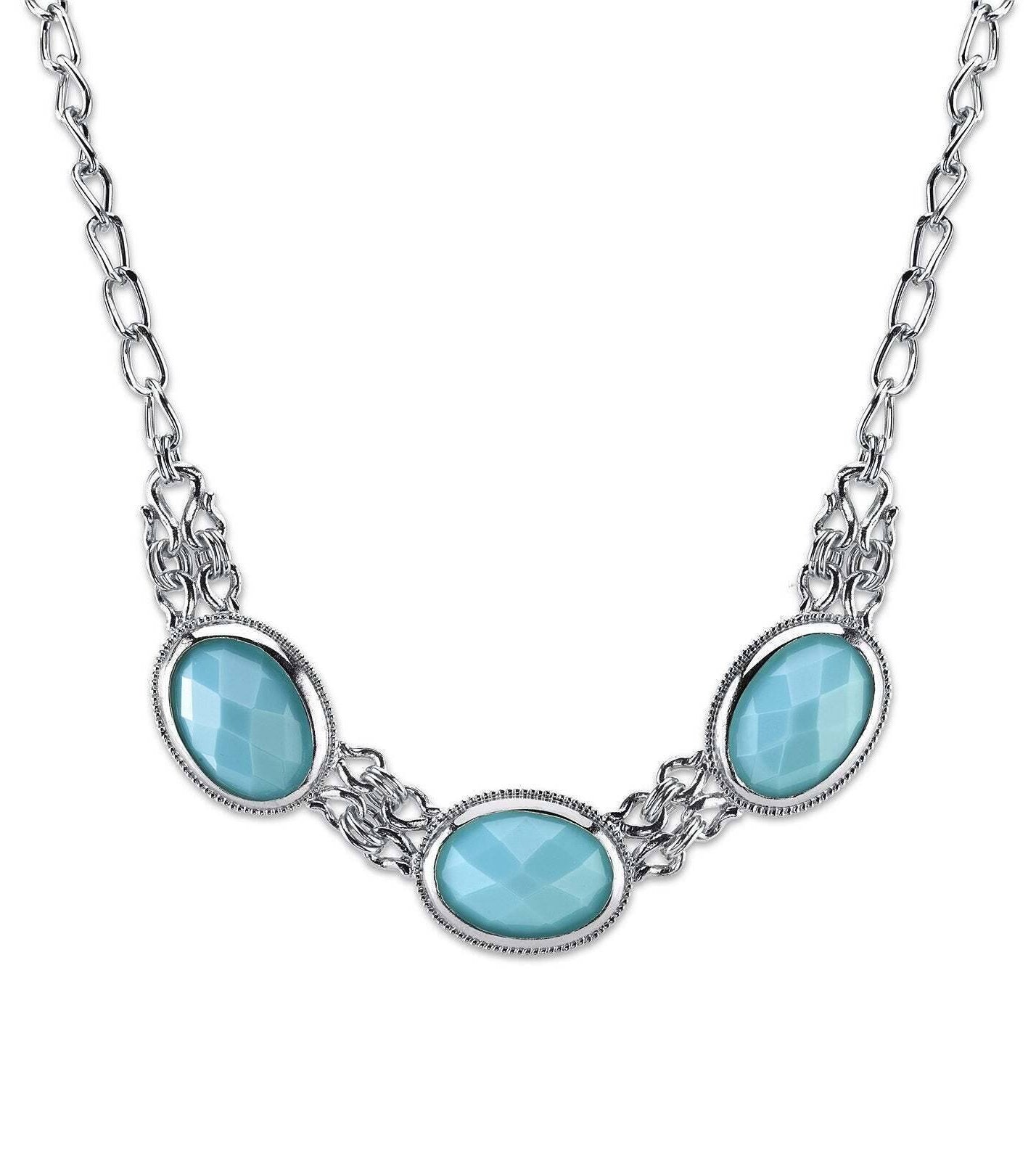 2028 Jewelry Triple Oval Faceted Stone Collar Necklace 16" + 3" Extender