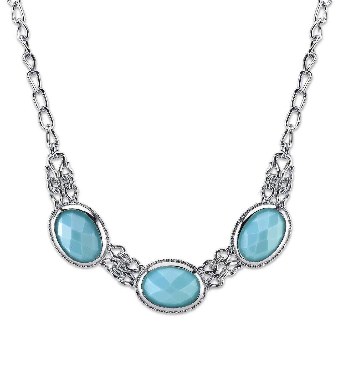 2028 Jewelry Triple Oval Faceted Stone Collar Necklace 16" + 3" Extender