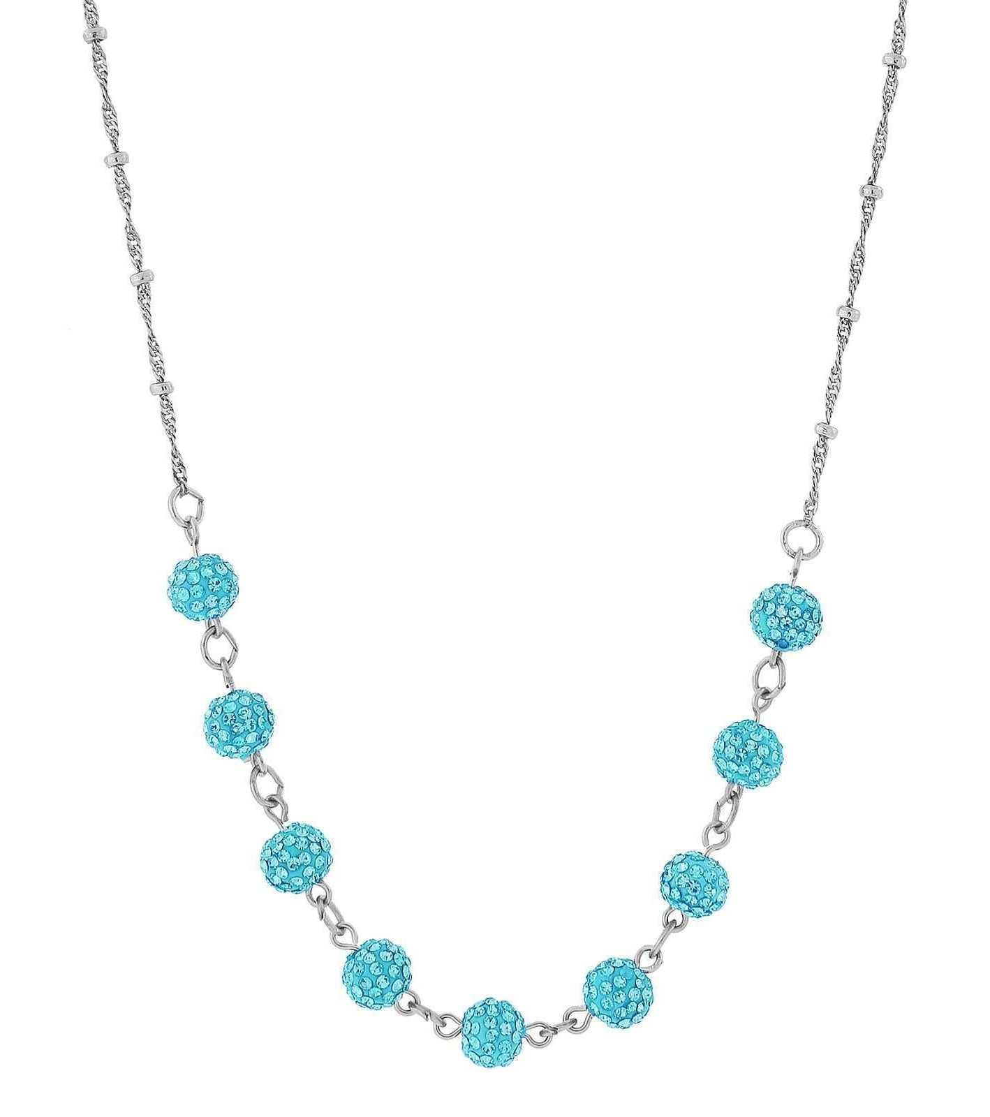 1928 Jewelry Silver Tone Crystal Fireball Pave Necklace 16" + 3" Extender