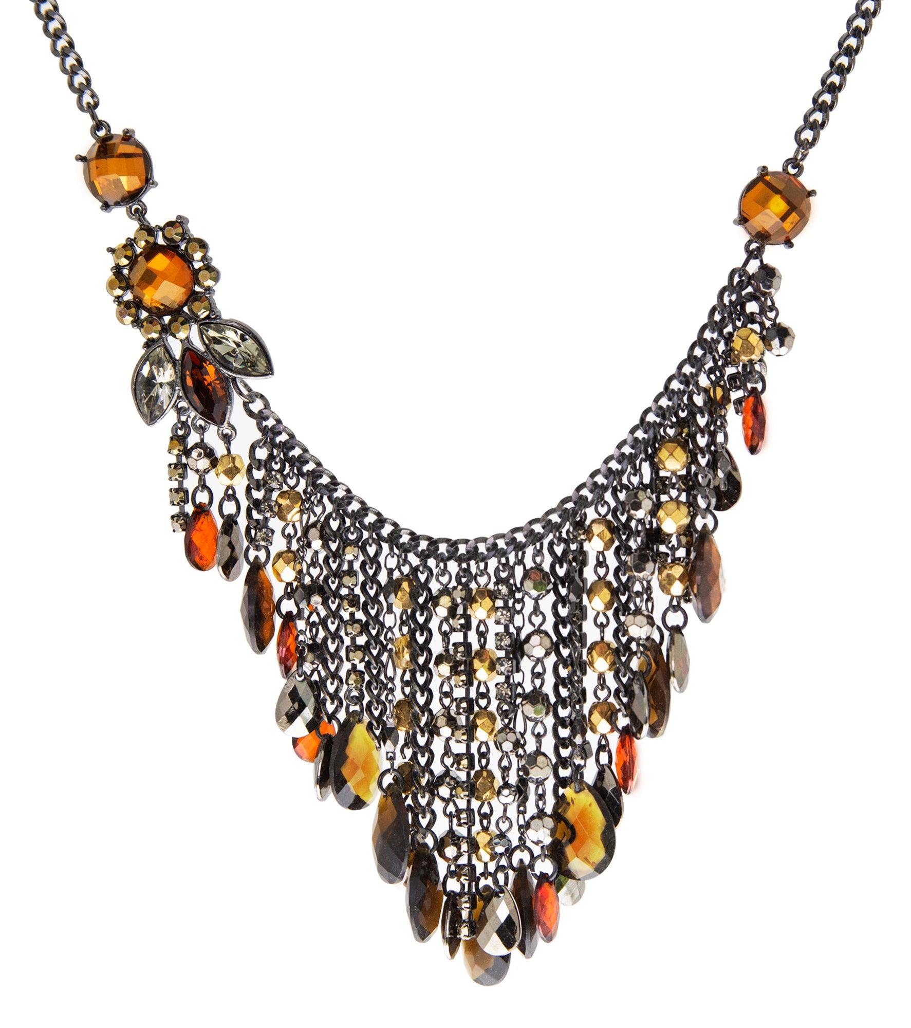 2028 Jewelry Black Smoke Topaz Chain Drop Bib Necklace 15" + 3" Extender