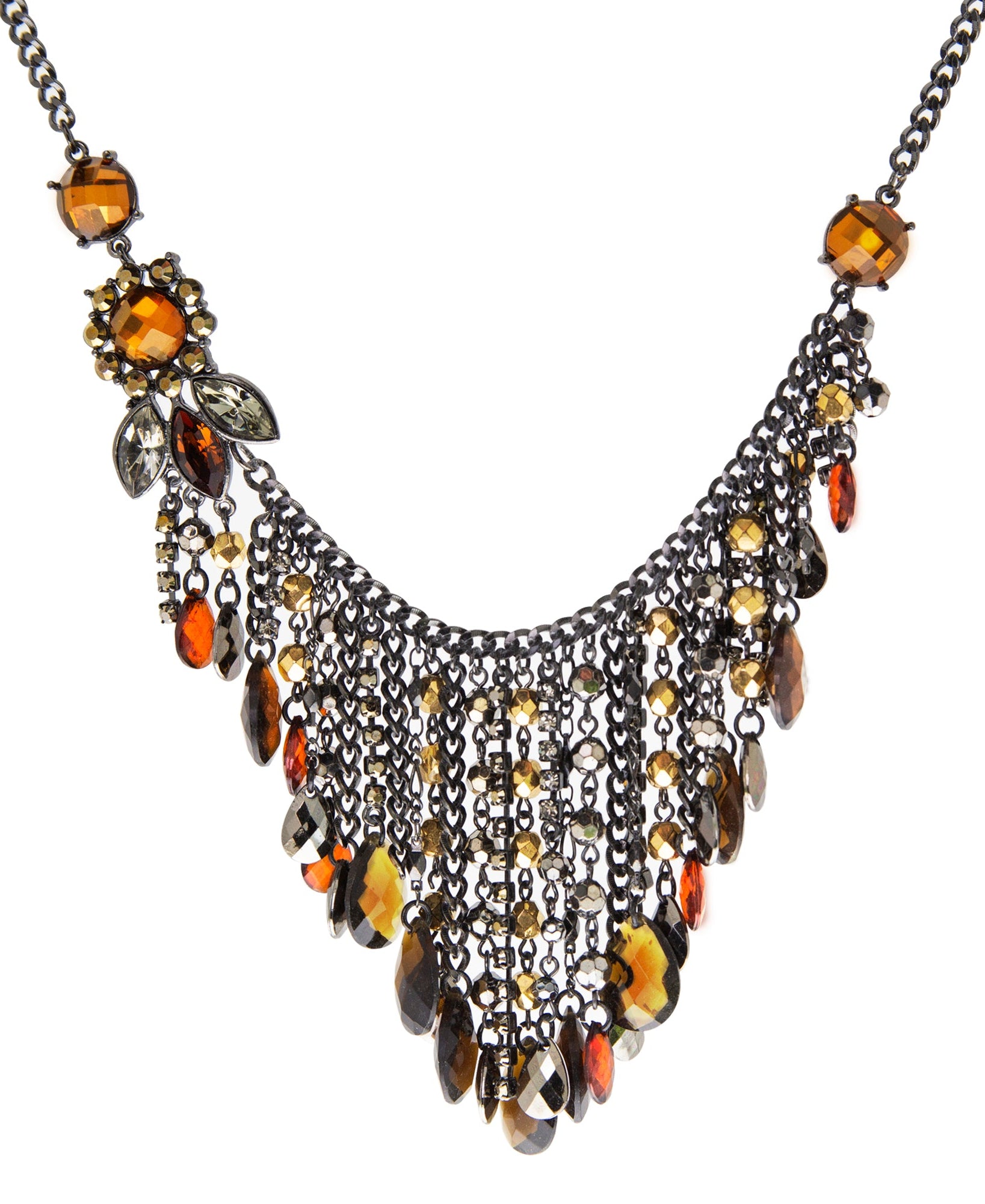 2028 Jewelry Black Smoke Topaz Chain Drop Bib Necklace 15" + 3" Extender