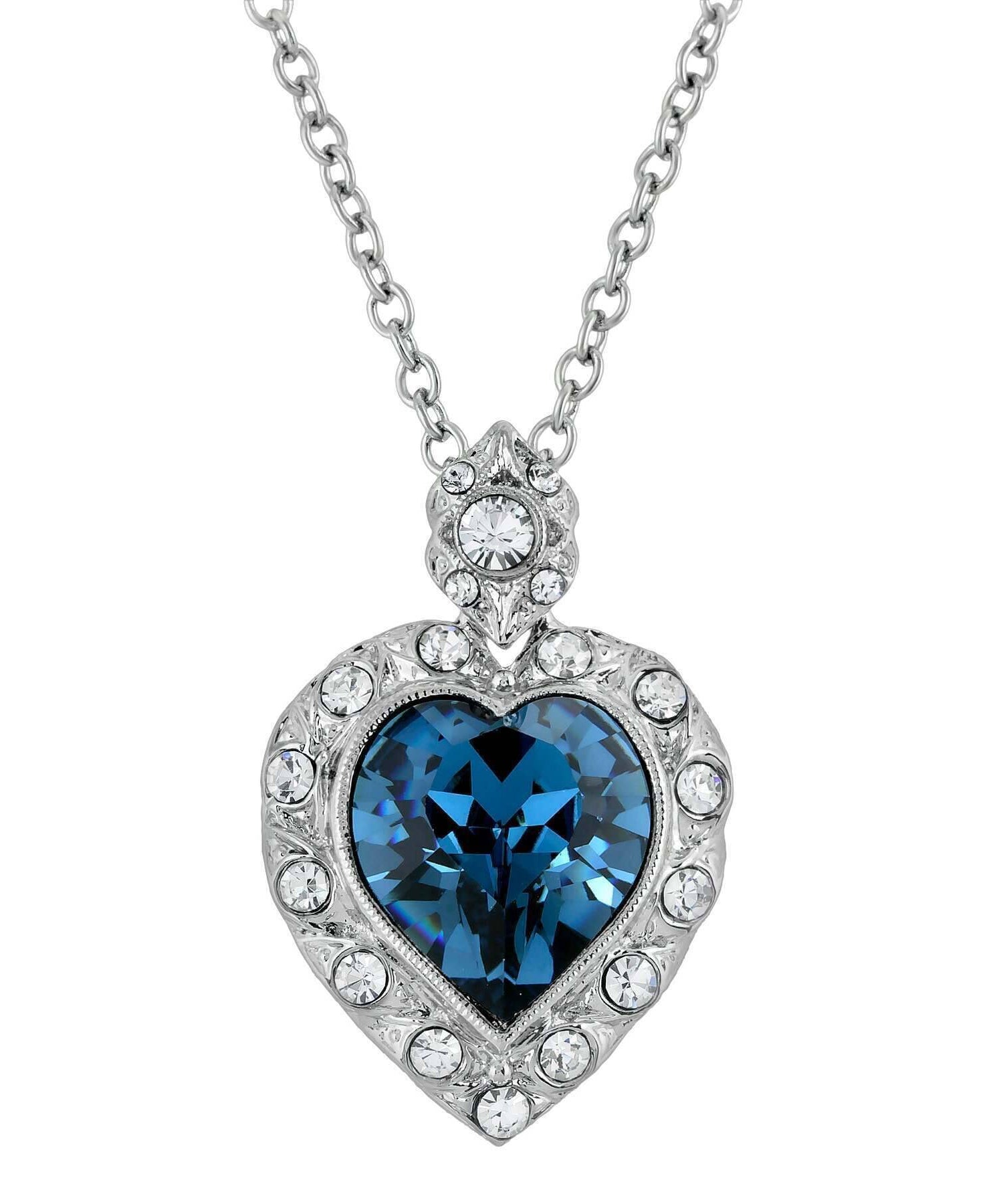 1928 Jewelry Montana Blue Hope Crystal Pendant Necklace 18" + 3" Extension