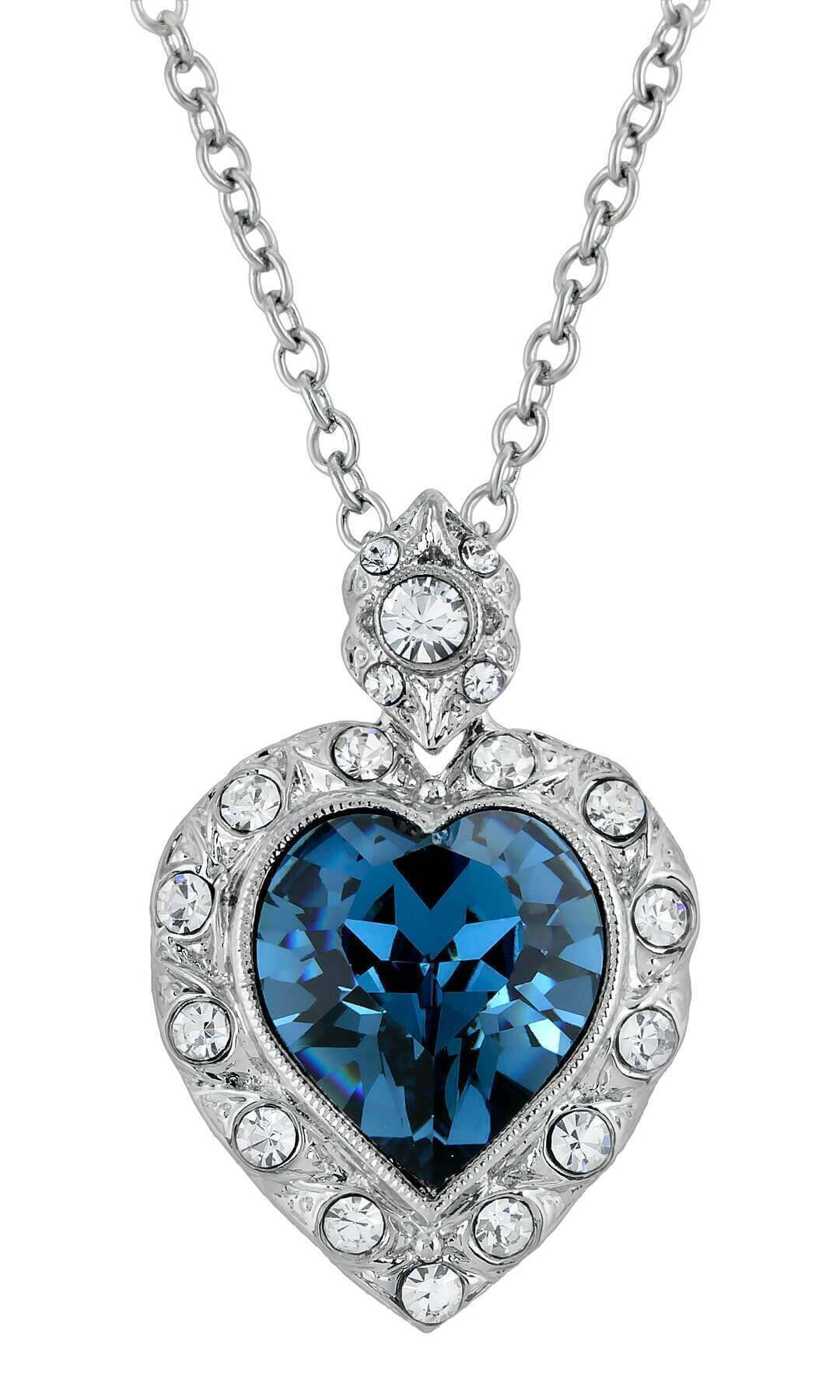 1928 Jewelry Montana Blue Hope Crystal Pendant Necklace 18" + 3" Extension