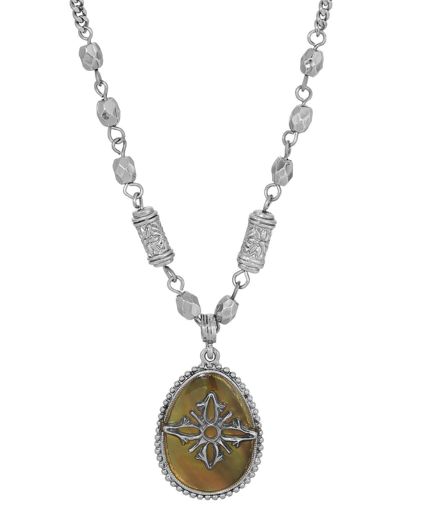 1928 Jewelry Mother Of Pearl Teardrop Pendant Necklace 16" + 3" Extender