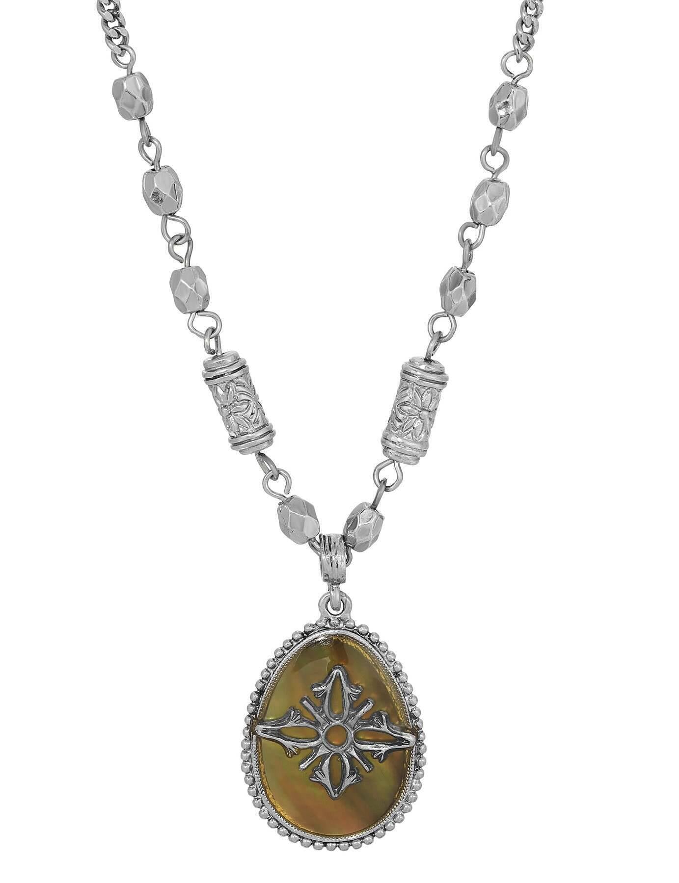 1928 Jewelry Mother Of Pearl Teardrop Pendant Necklace 16" + 3" Extender