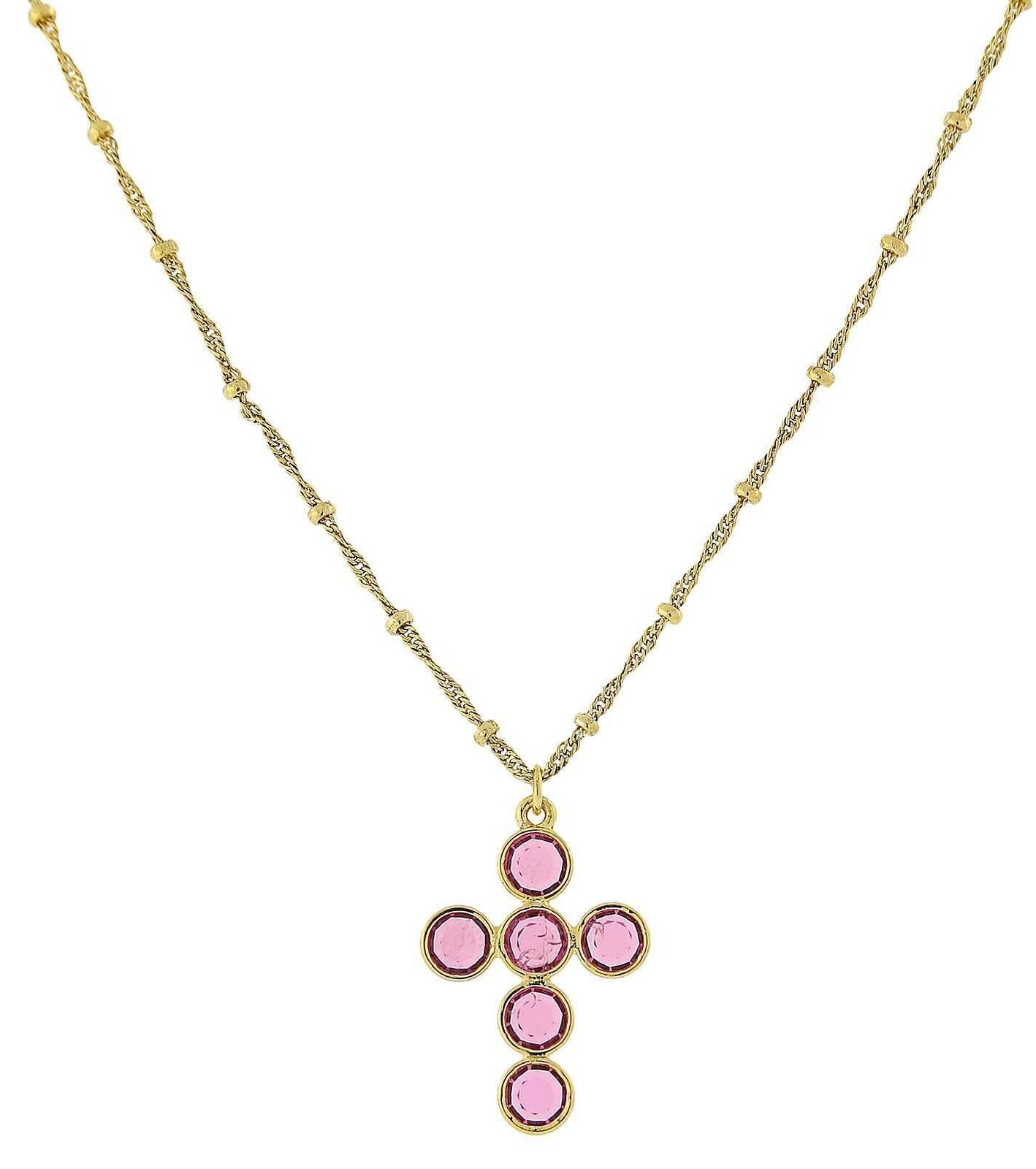 1928 Jewelry Austrian Crystal Cross Pendant Necklace 16" + 3" Extender