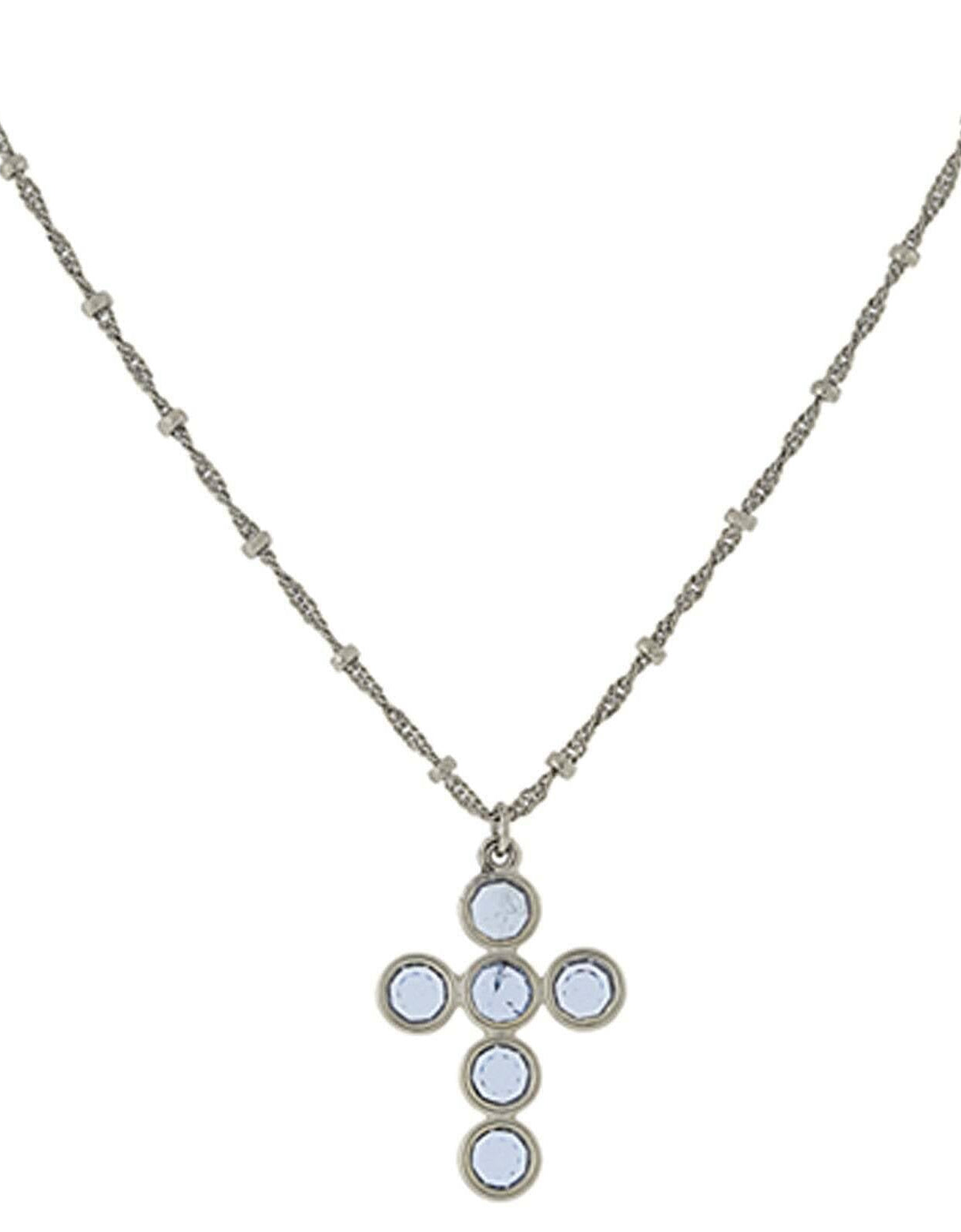 1928 Jewelry Austrian Crystal Cross Pendant Necklace 16" + 3" Extender