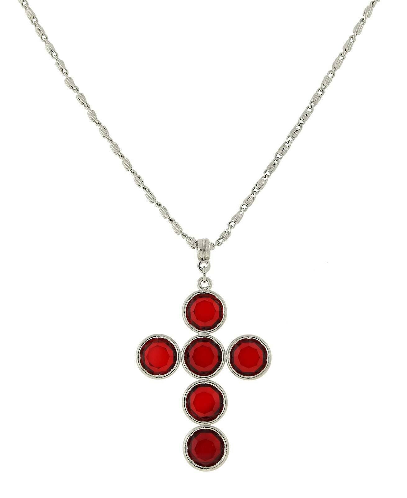 1928 Jewelry Silver Tone Austrian Crystal Cross Pendant Necklace 20"