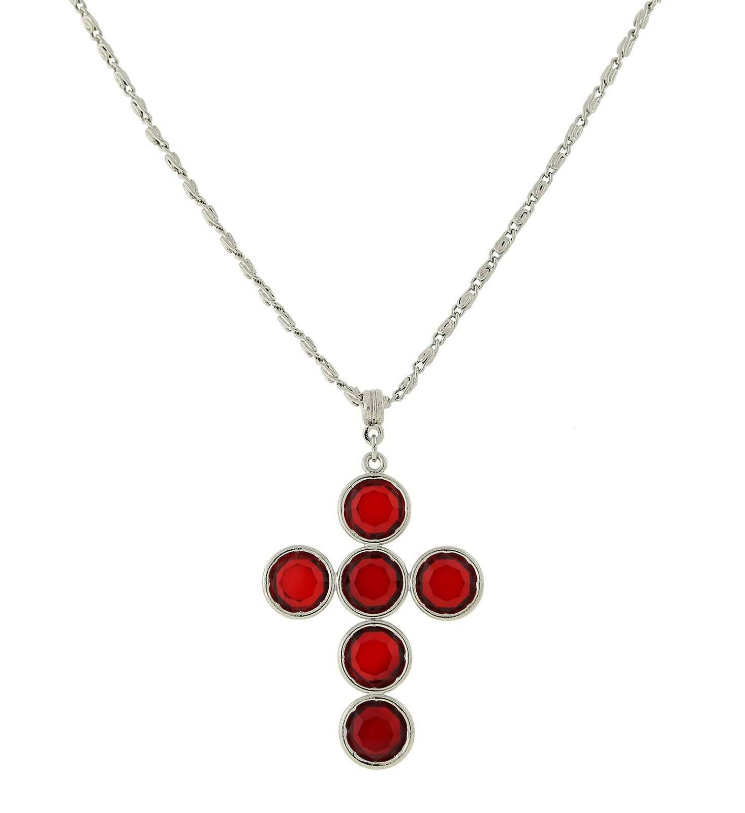 1928 Jewelry Silver Tone Austrian Crystal Cross Pendant Necklace 20"