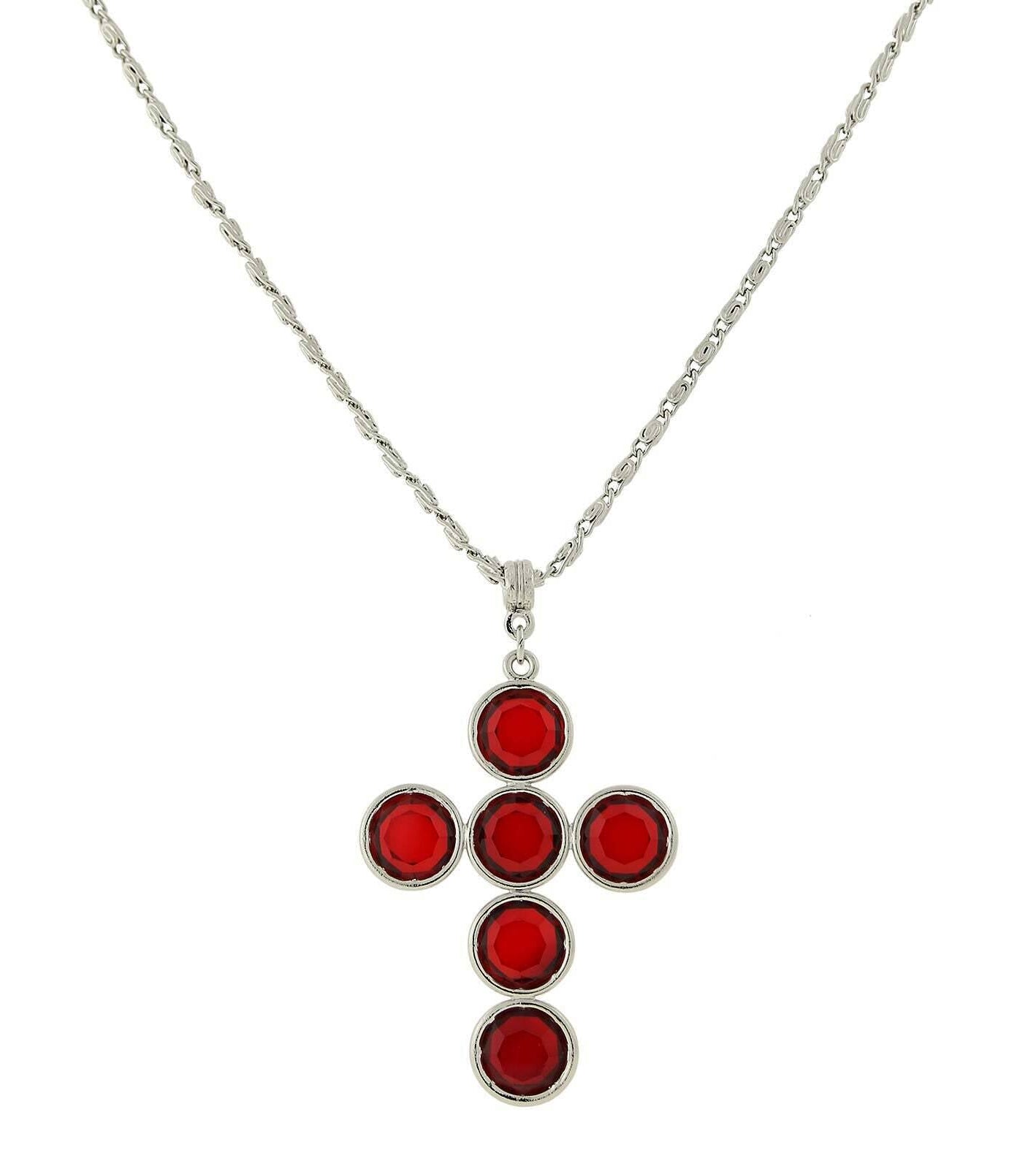 1928 Jewelry Silver Tone Austrian Crystal Cross Pendant Necklace 20"