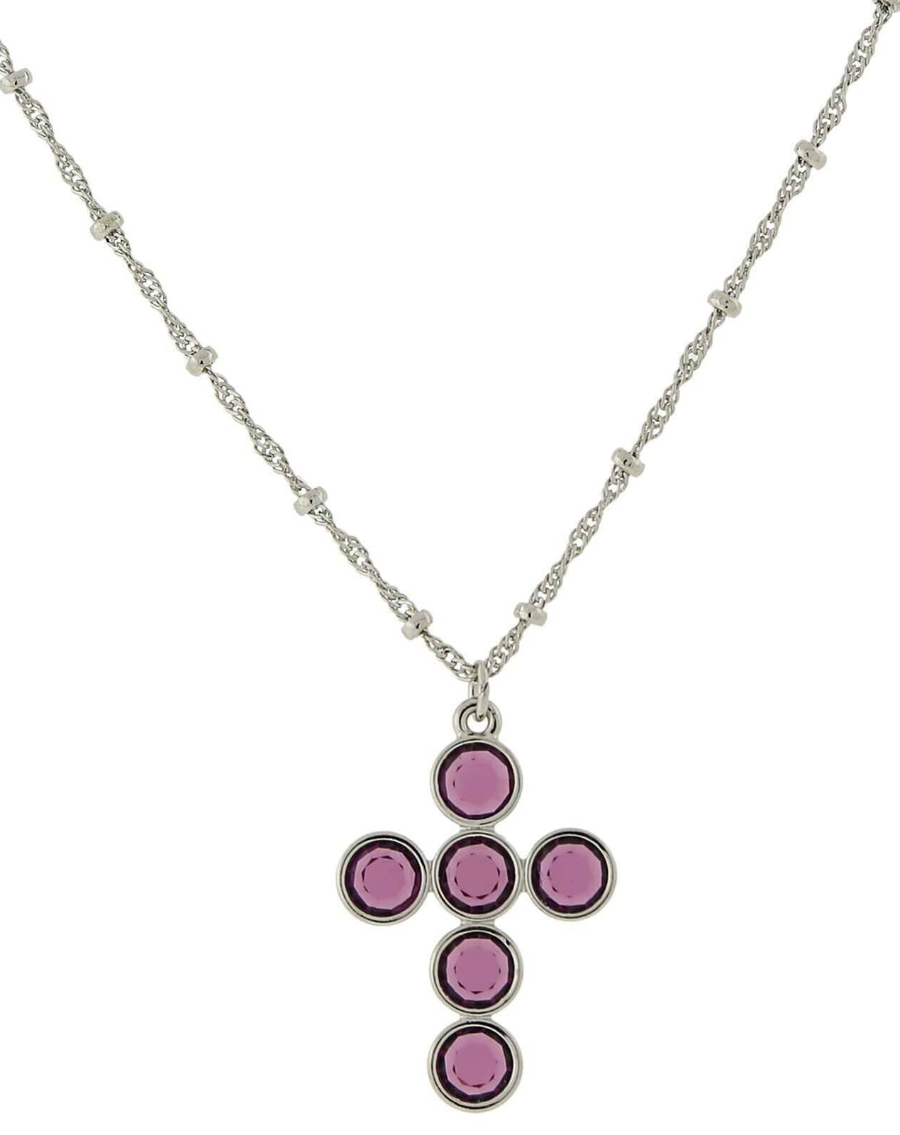 1928 Jewelry Austrian Crystal Cross Pendant Necklace 16" + 3" Extender