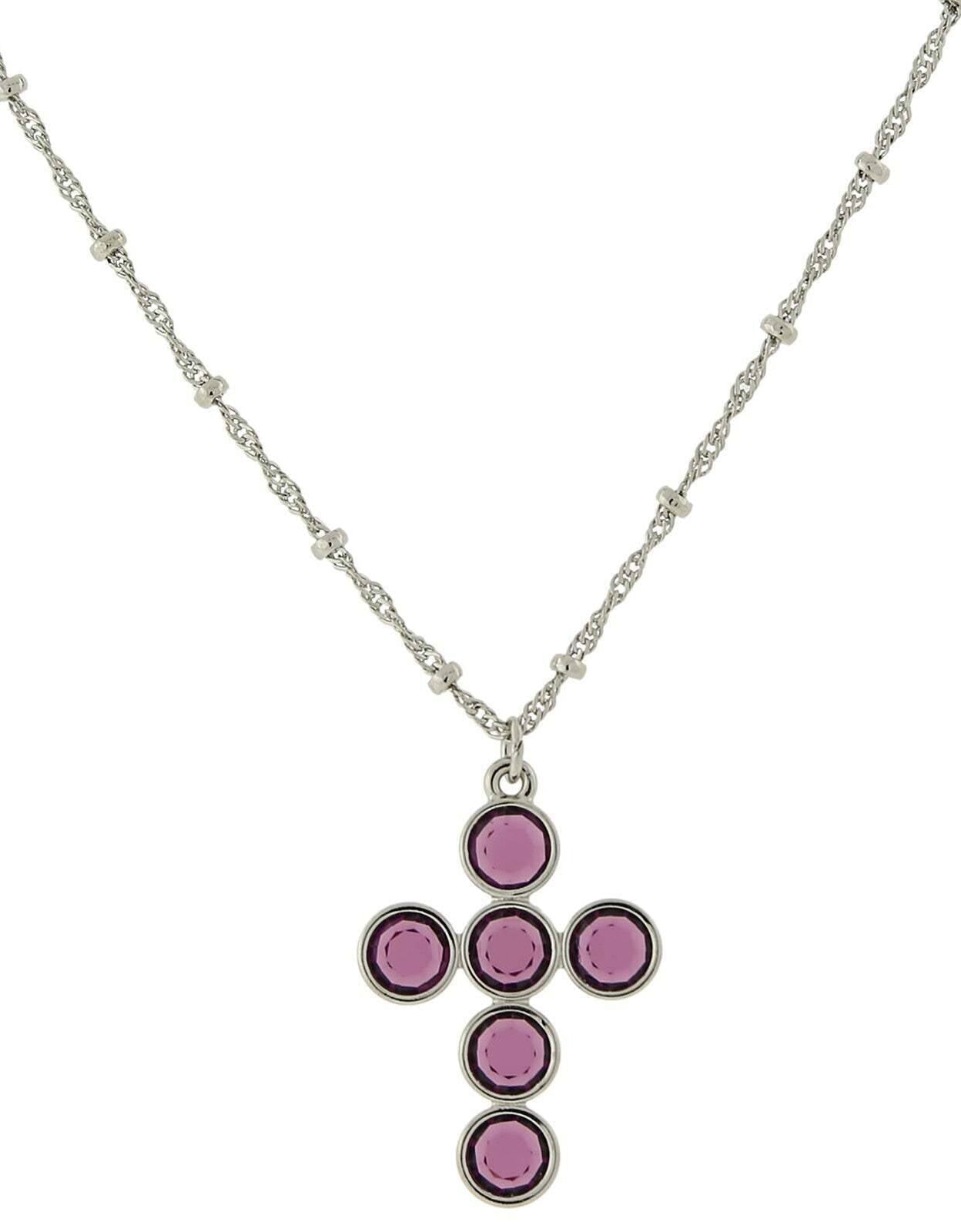 1928 Jewelry Austrian Crystal Cross Pendant Necklace 16" + 3" Extender