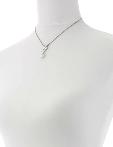 1928 Bridal Faux Pearl And Crystal Pendant Necklace 16" + 3" Extender