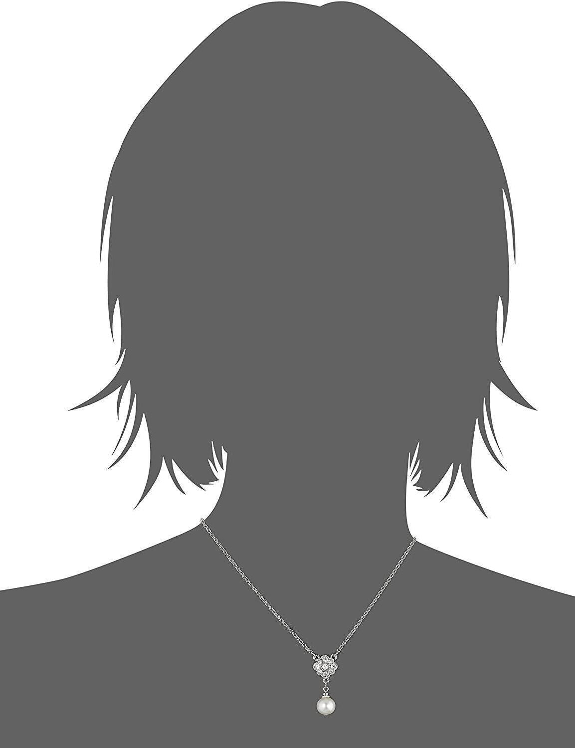 1928 Bridal Faux Pearl And Crystal Pendant Necklace 16" + 3" Extender