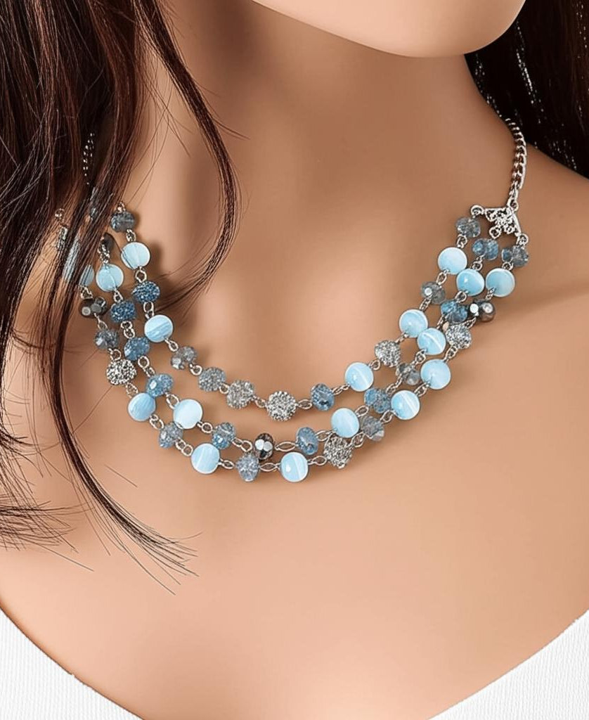 1928 Jewelry 3 Row Cat's Eye Multi Glass Beaded Necklace 16" + 3" Extender