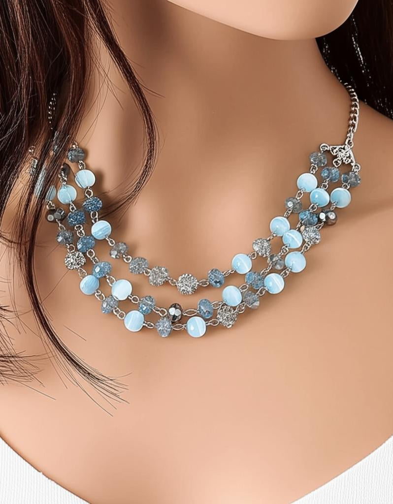 1928 Jewelry 3 Row Cat's Eye Multi Glass Beaded Necklace 16" + 3" Extender