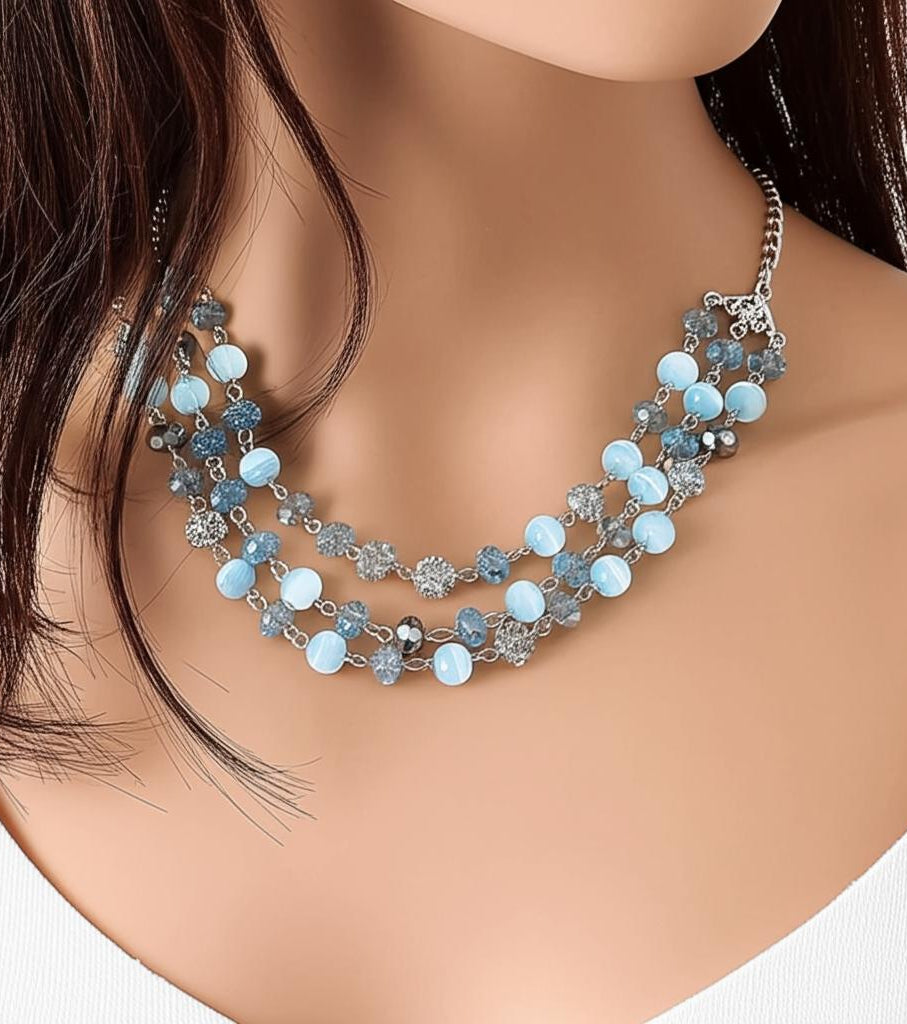 1928 Jewelry 3 Row Cat's Eye Multi Glass Beaded Necklace 16" + 3" Extender