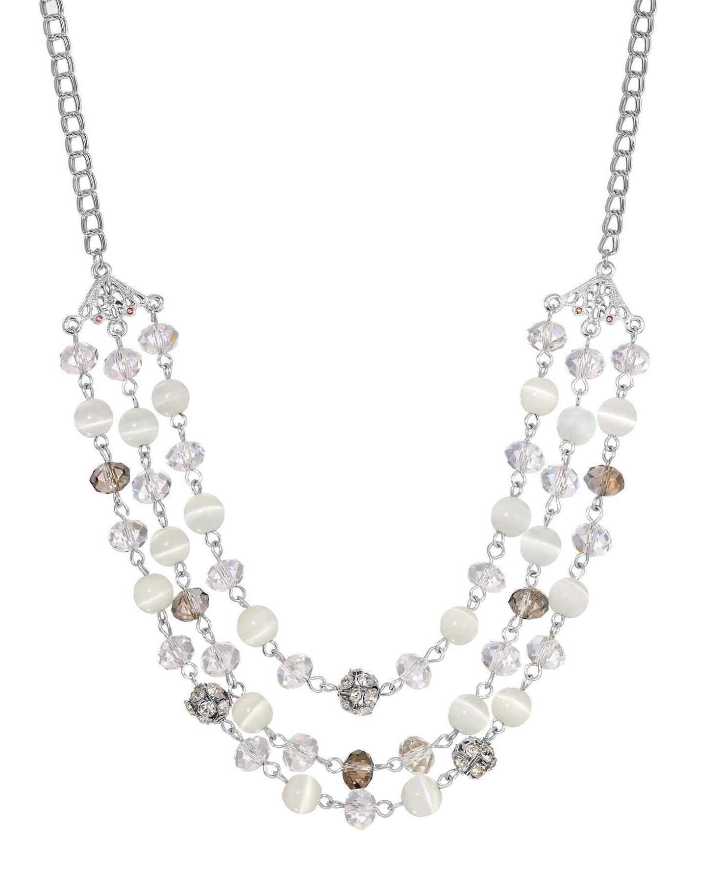 1928 Jewelry 3 Row Cat's Eye Multi Glass Beaded Necklace 16" + 3" Extender