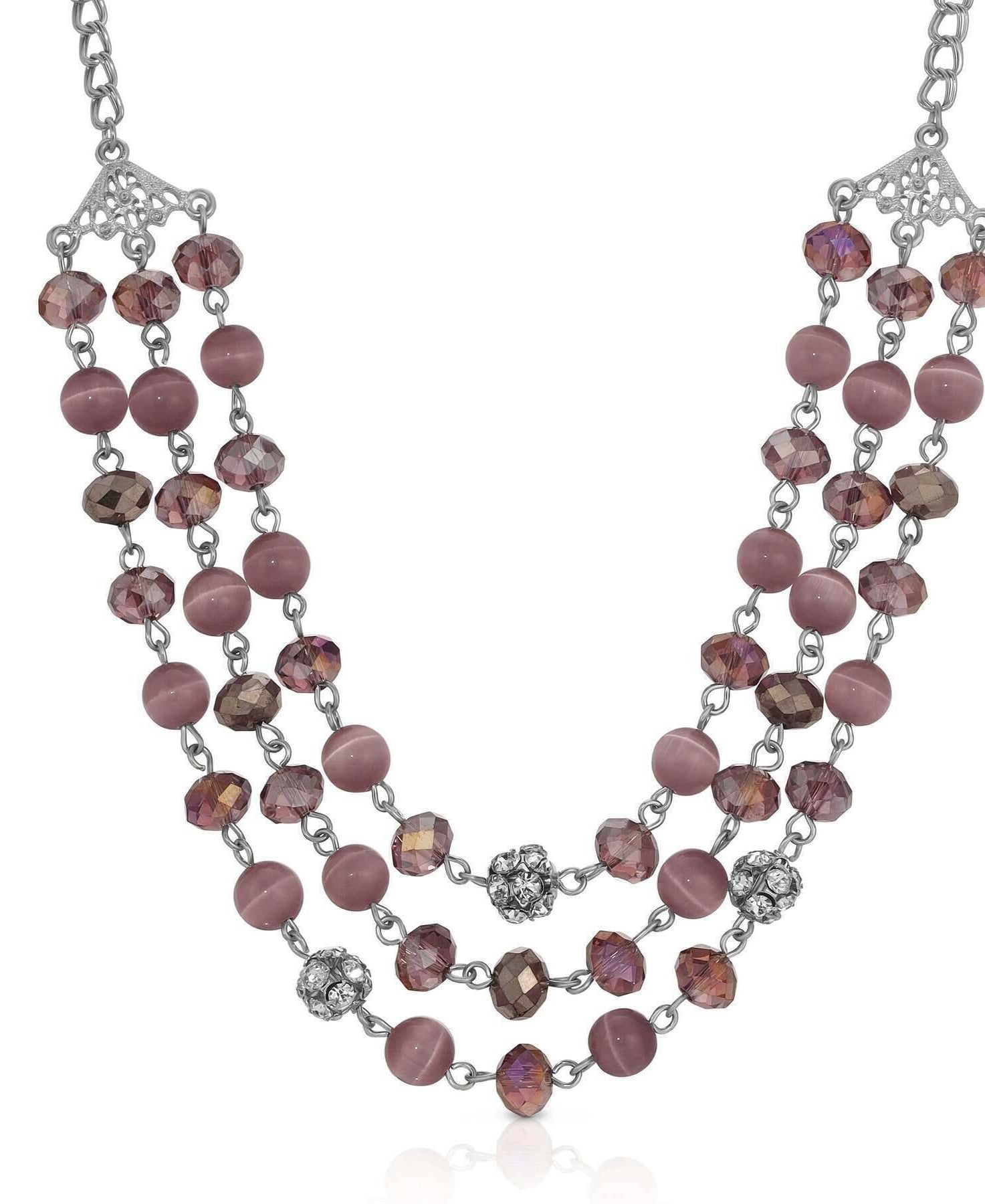 1928 Jewelry 3 Row Cat's Eye Multi Glass Beaded Necklace 16" + 3" Extender