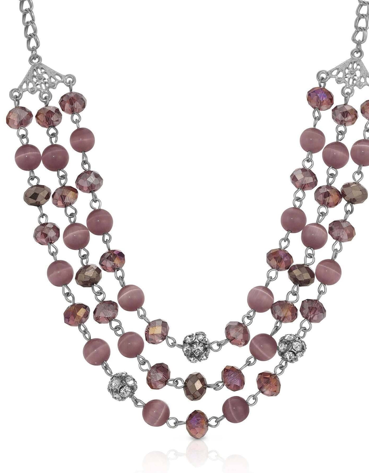 1928 Jewelry 3 Row Cat's Eye Multi Glass Beaded Necklace 16" + 3" Extender