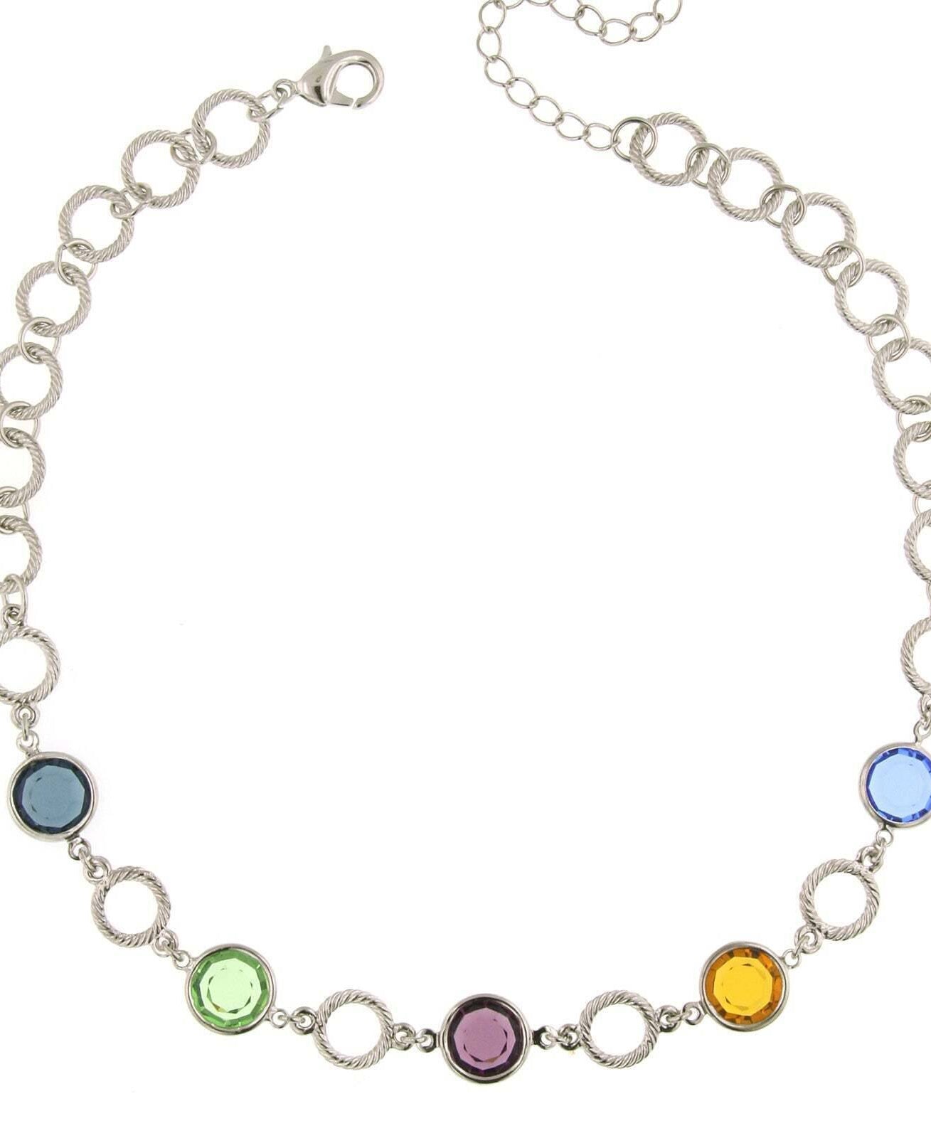 1928 Jewelry Genuine Multi Color Austrian Crystal Channel Necklace 16" + 3" Extender