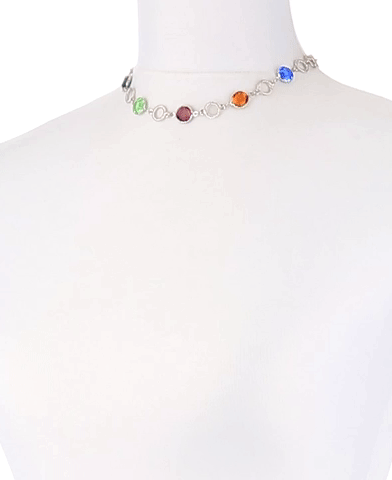 1928 Jewelry Genuine Multi Color Austrian Crystal Channel Necklace 16" + 3" Extender