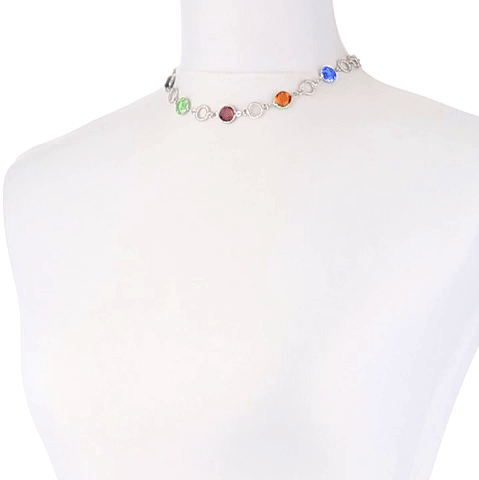 1928 Jewelry Genuine Multi Color Austrian Crystal Channel Necklace 16" + 3" Extender