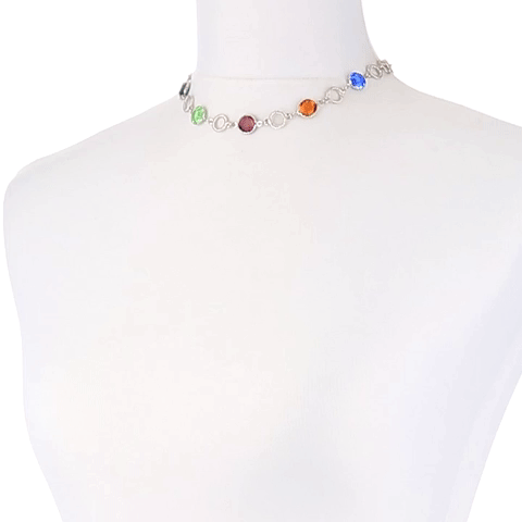 1928 Jewelry Genuine Multi Color Austrian Crystal Channel Necklace 16" + 3" Extender