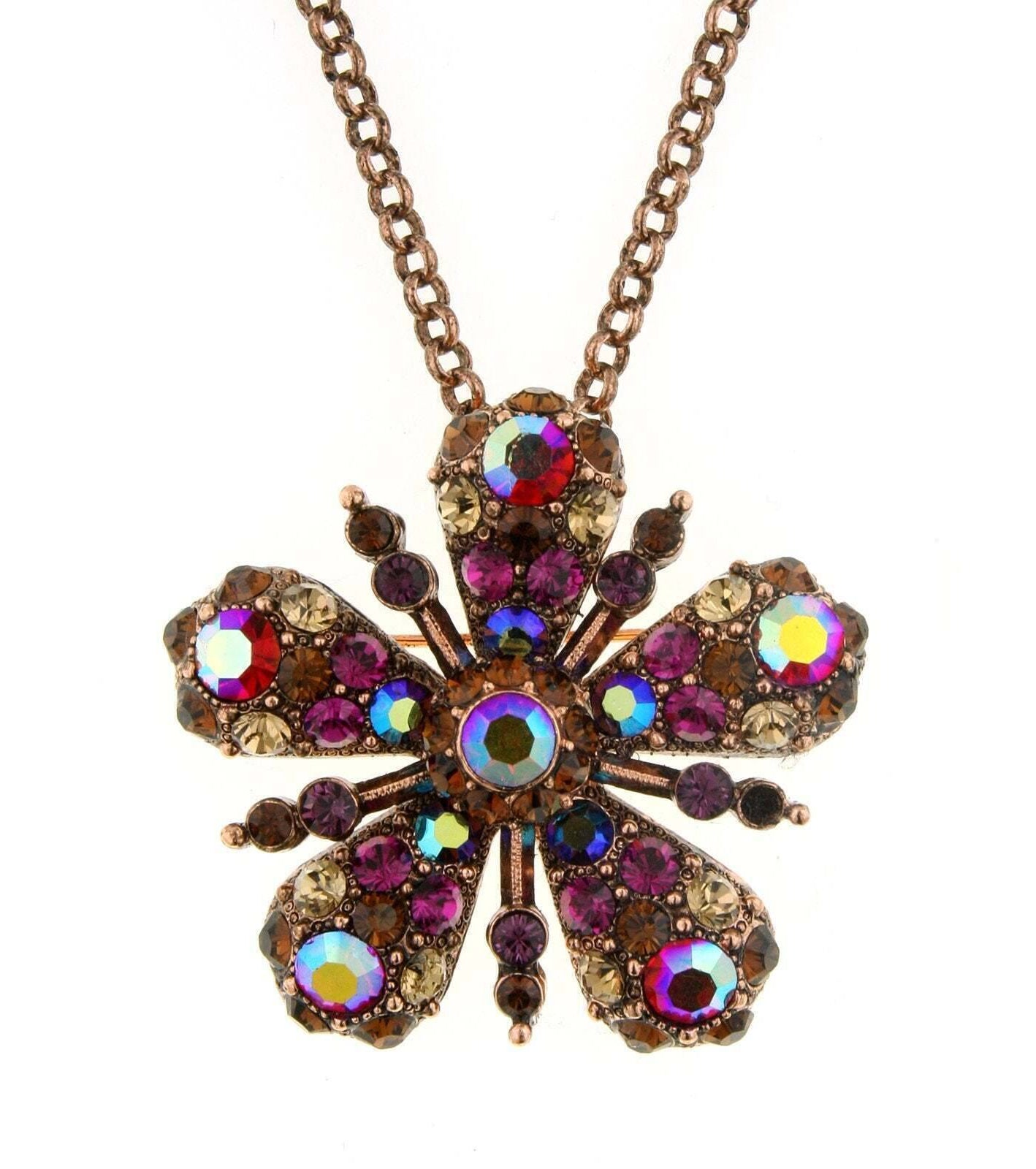 Antiquities Couture Ab Crystal With Austrian Pendant Necklace 16" + 3" Extender