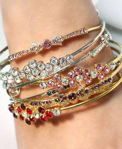 1928 Jewelry Crystal Flower Wire Bangle Bracelet