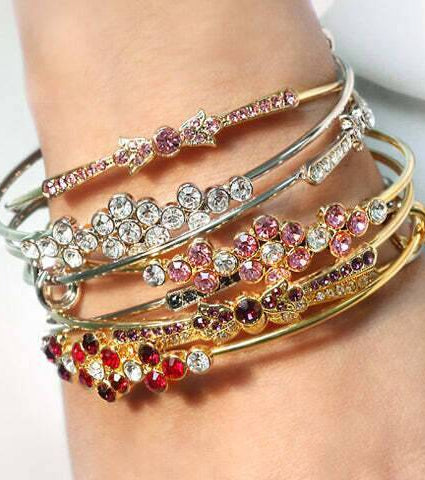 1928 Jewelry Clear Crystal Flower Wire Bangle Bracelet