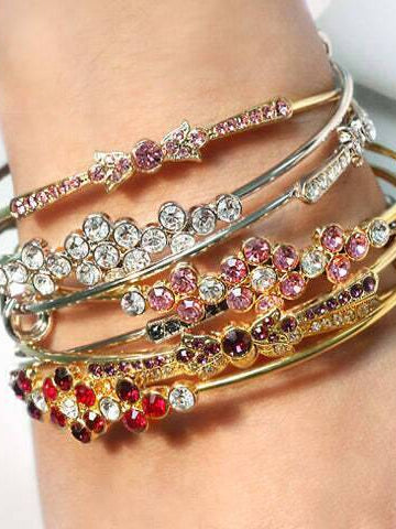 1928 Jewelry Clear Crystal Flower Wire Bangle Bracelet