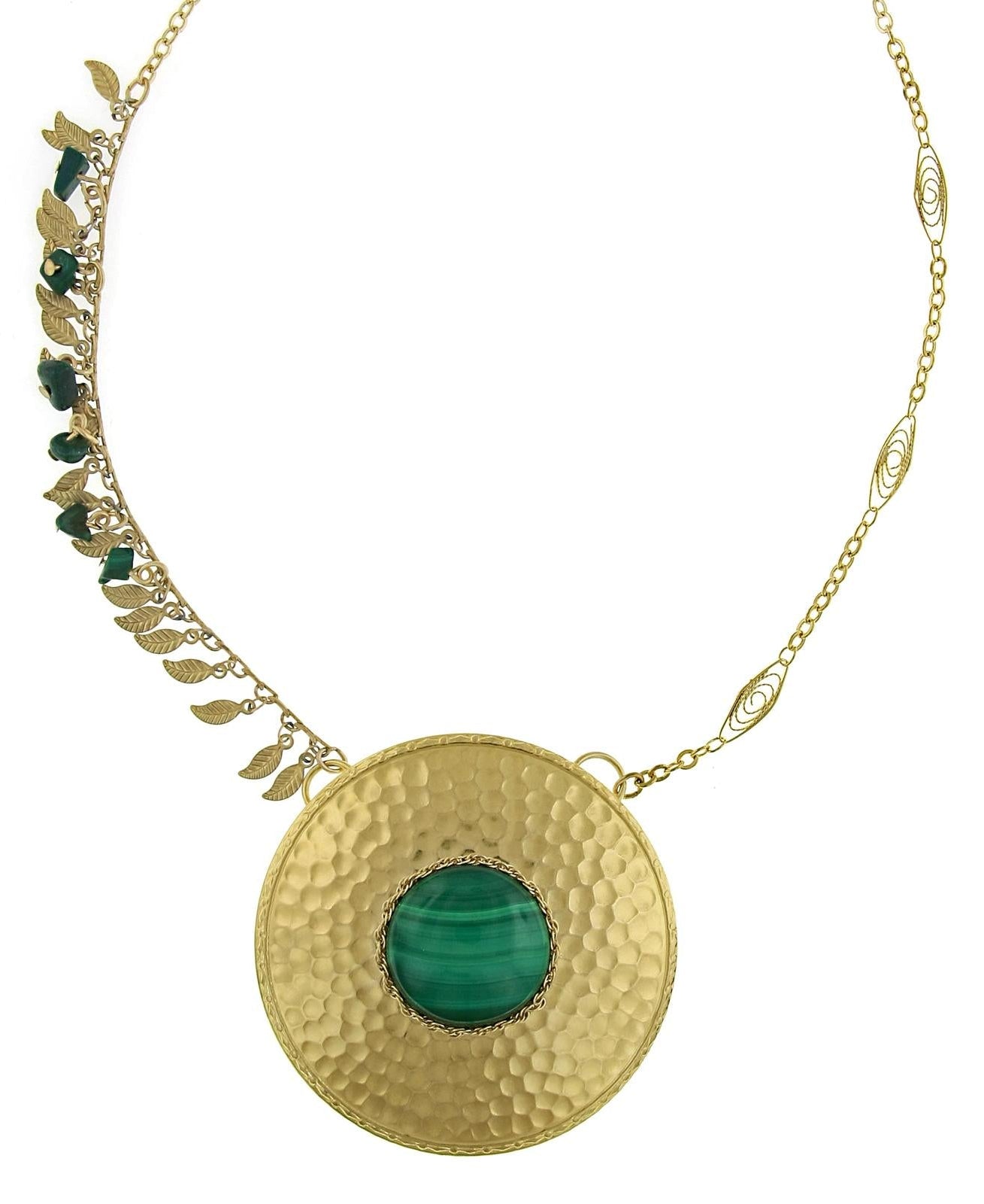 T.R.U. Hammered Sunburst Malachite Gemstone Pendant Necklace 18"