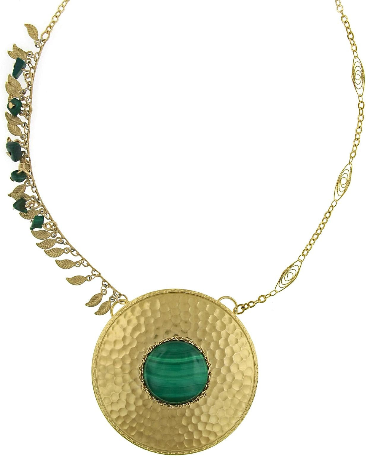 T.R.U. Hammered Sunburst Malachite Gemstone Pendant Necklace 18"
