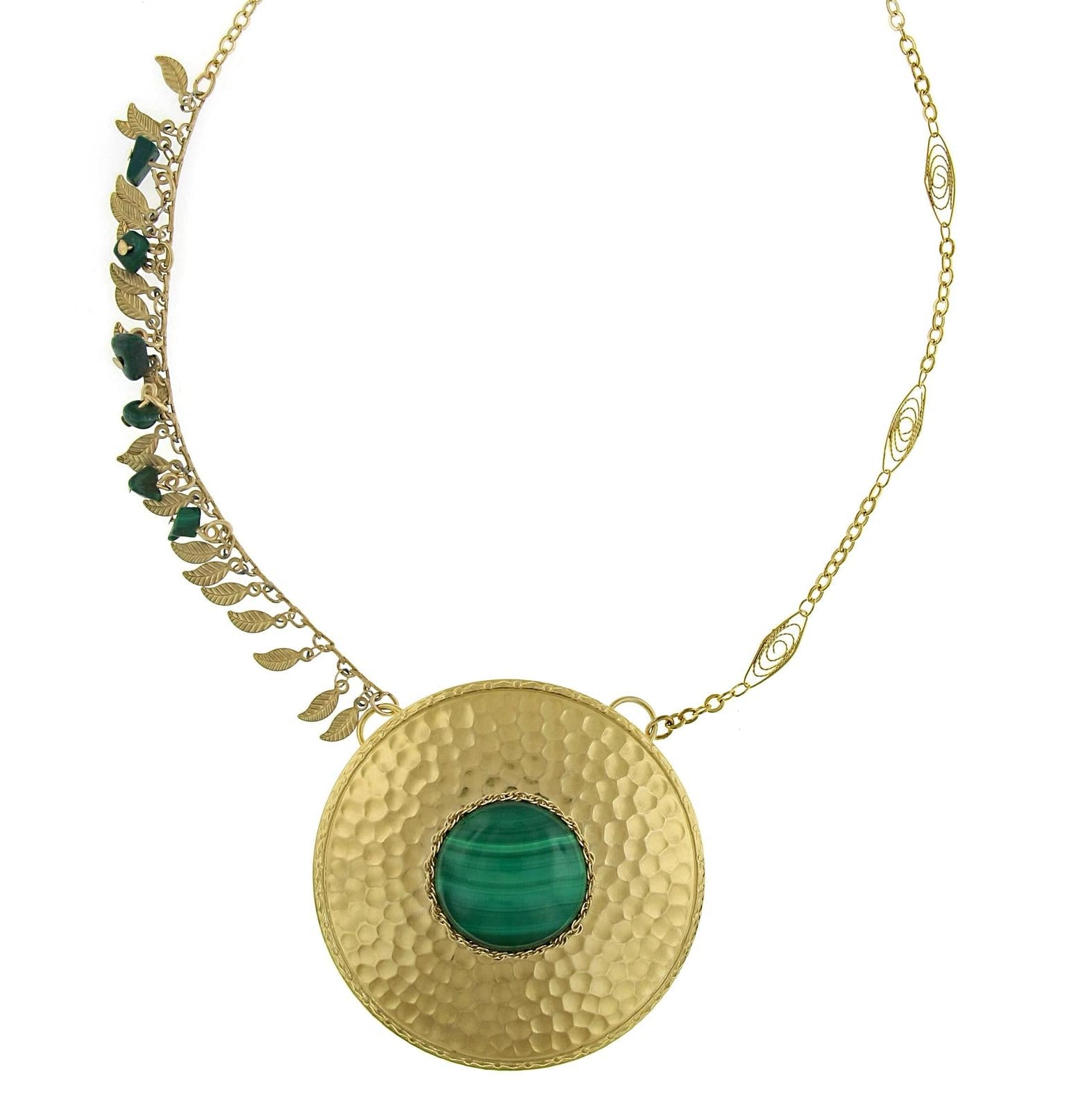 T.R.U. Hammered Sunburst Malachite Gemstone Pendant Necklace 18"