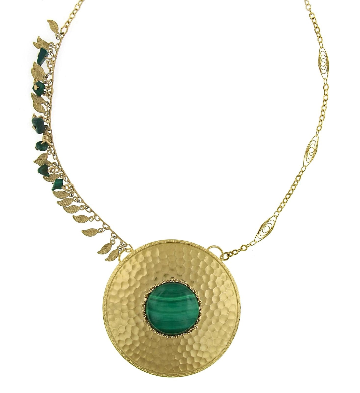 T.R.U. Hammered Sunburst Malachite Gemstone Pendant Necklace 18"