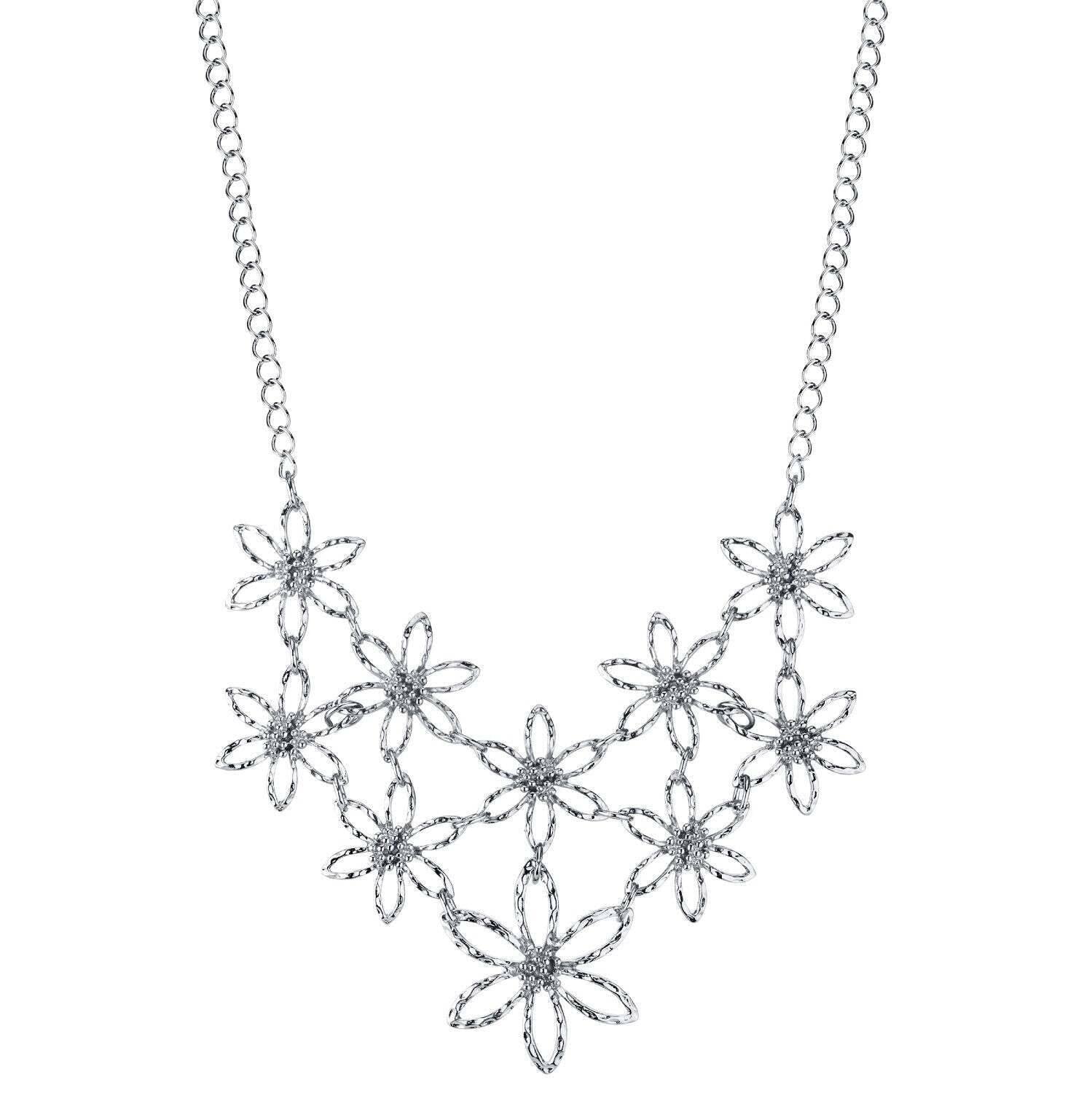 2028 Jewelry Linking Flower Bib Necklace 16" + 3" Extender