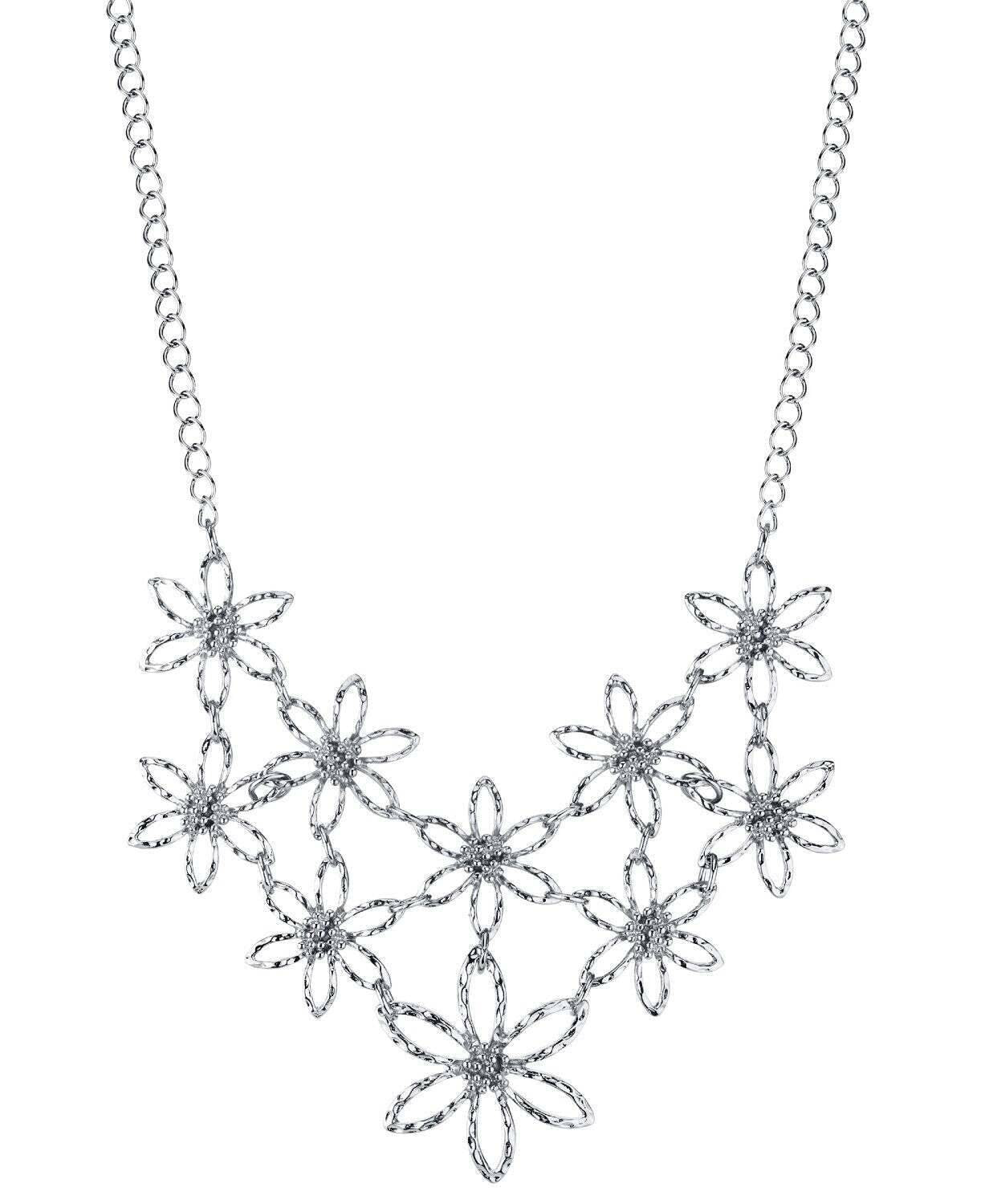 2028 Jewelry Linking Flower Bib Necklace 16" + 3" Extender