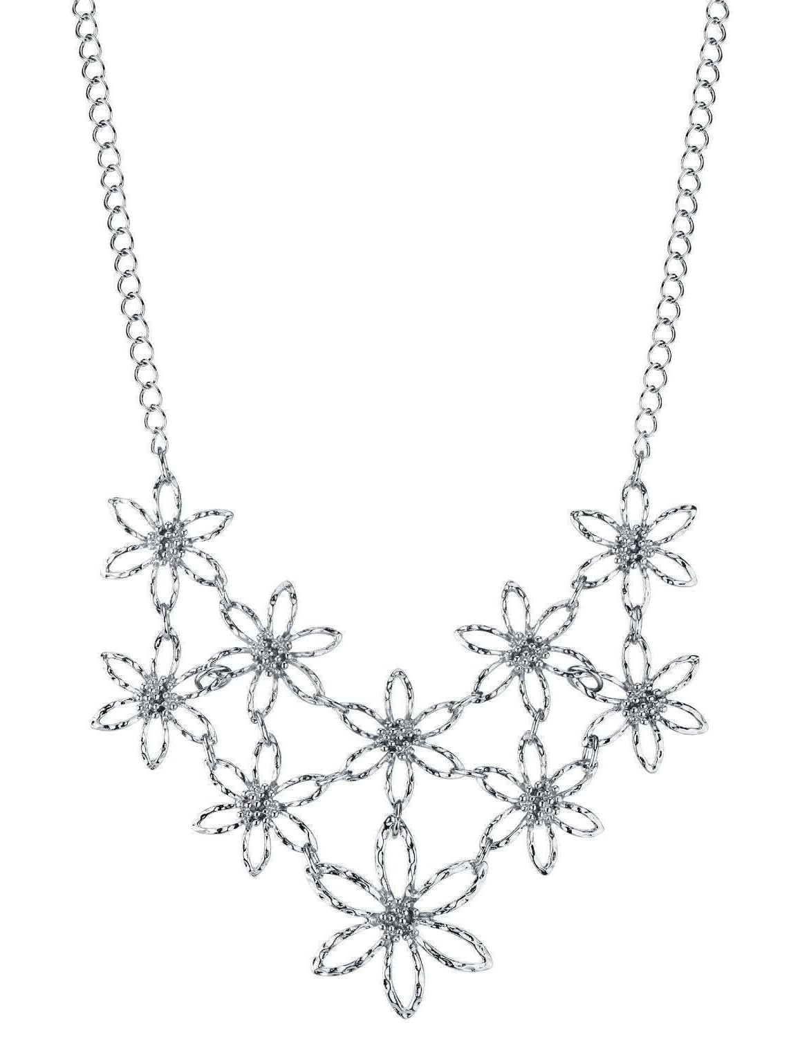 2028 Jewelry Linking Flower Bib Necklace 16" + 3" Extender