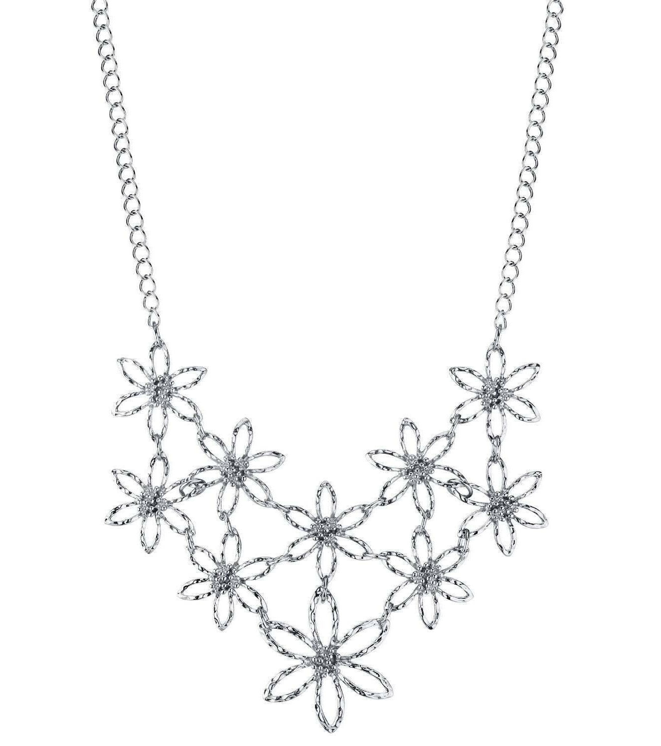 2028 Jewelry Linking Flower Bib Necklace 16" + 3" Extender