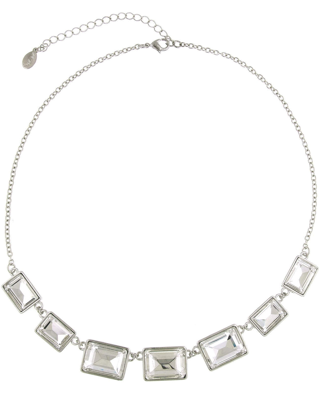 2028 Jewelry Crystal Rectangle Station Collar Necklace 16" + 3" Extender
